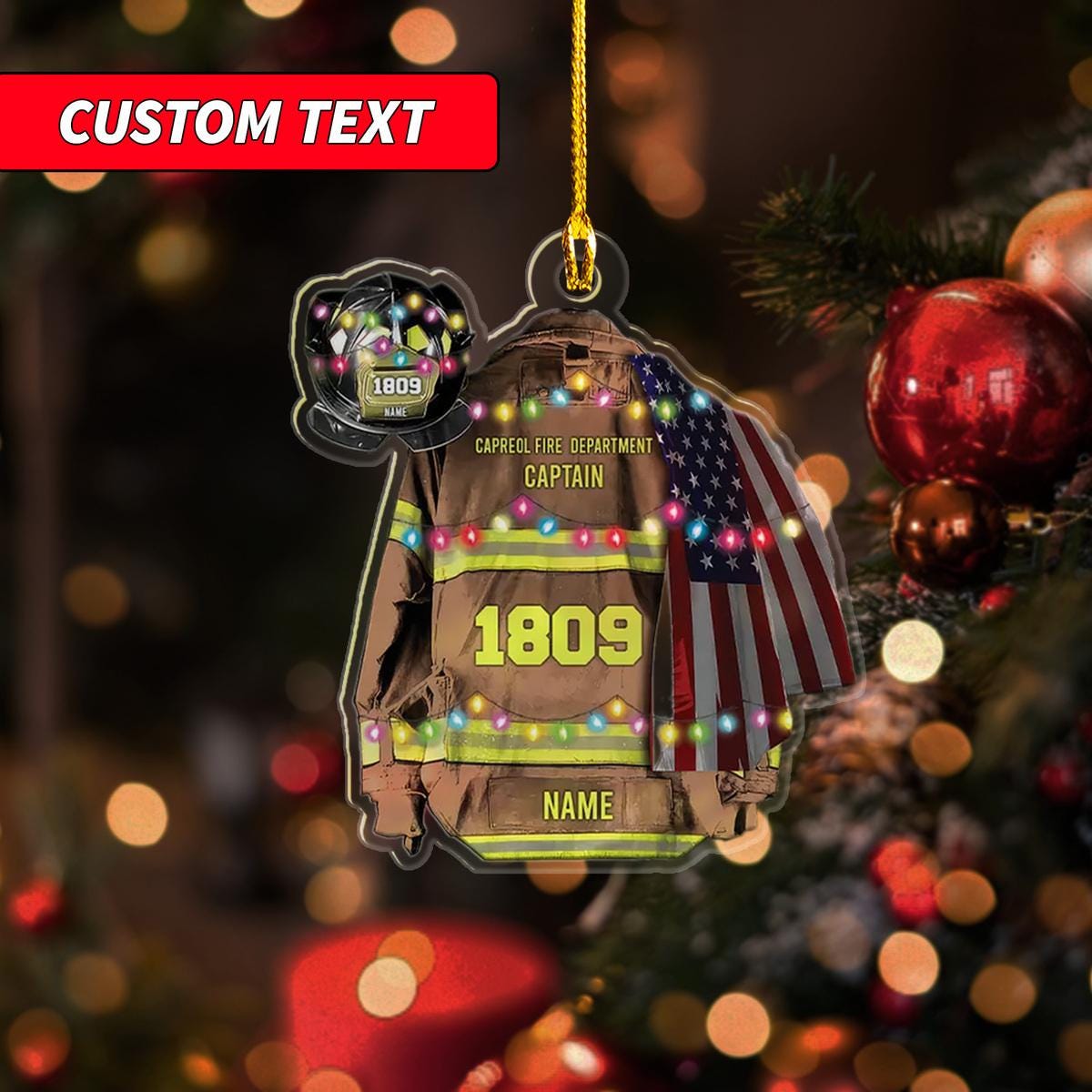 Personalized Firefighter And Fire Extinguisher Christmas Ornament for Fireman, Firefighter Uniform Personalized Acrylic Christmas Ornament ORNO5