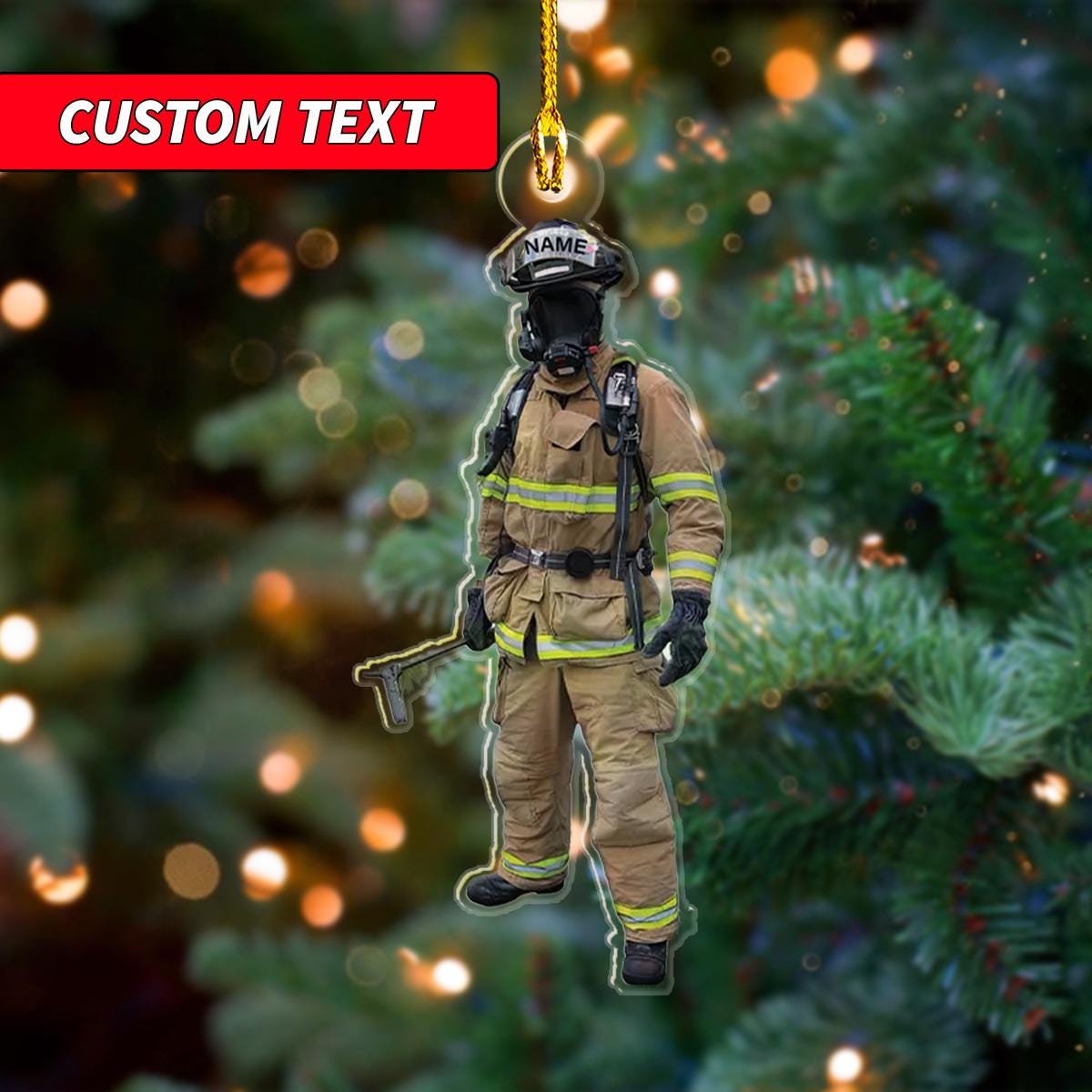 Personalized Firefighter Christmas 2024 Ornament, American Firefighter Ornament Flat 2D , Custom Firefighter On Duty Acrylic Ornament ORNO5