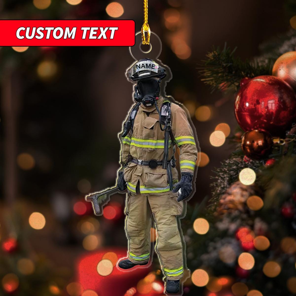 Personalized Firefighter Christmas 2024 Ornament, American Firefighter Ornament Flat 2D , Custom Firefighter On Duty Acrylic Ornament ORNO5