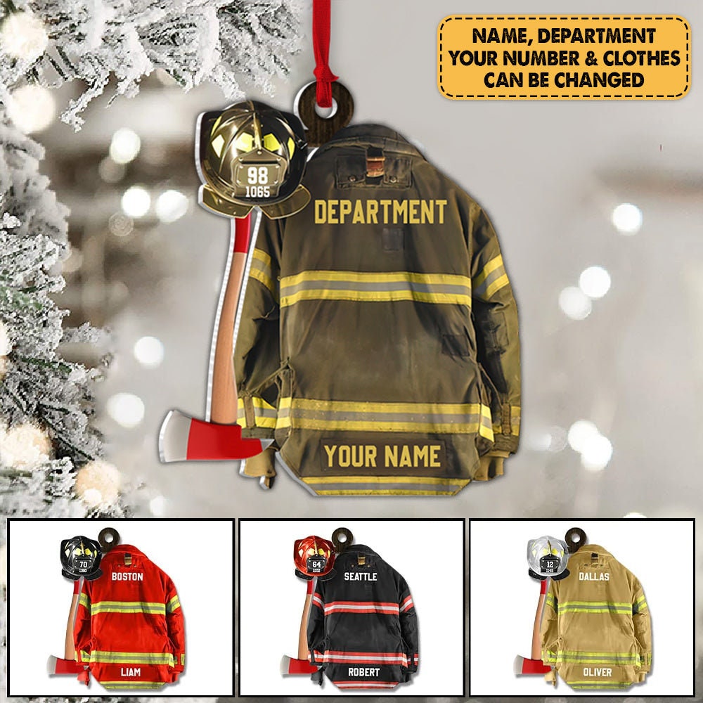 Personalized Firefighter Uniform Christmas Ornament, Custom Gift For Firefighter Fireman, Firefighter Vest Armor Hanging Acrylic Ornament ORH1710N