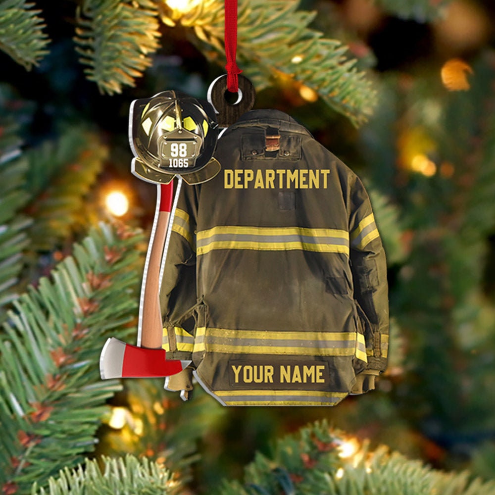 Personalized Firefighter Uniform Christmas Ornament, Custom Gift For Firefighter Fireman, Firefighter Vest Armor Hanging Acrylic Ornament ORH1710N
