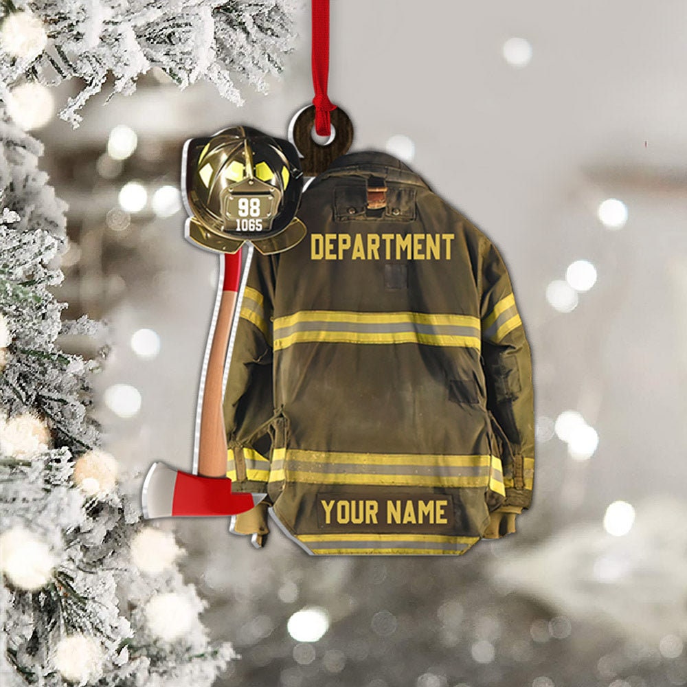 Personalized Firefighter Uniform Christmas Ornament, Custom Gift For Firefighter Fireman, Firefighter Vest Armor Hanging Acrylic Ornament ORH1710N