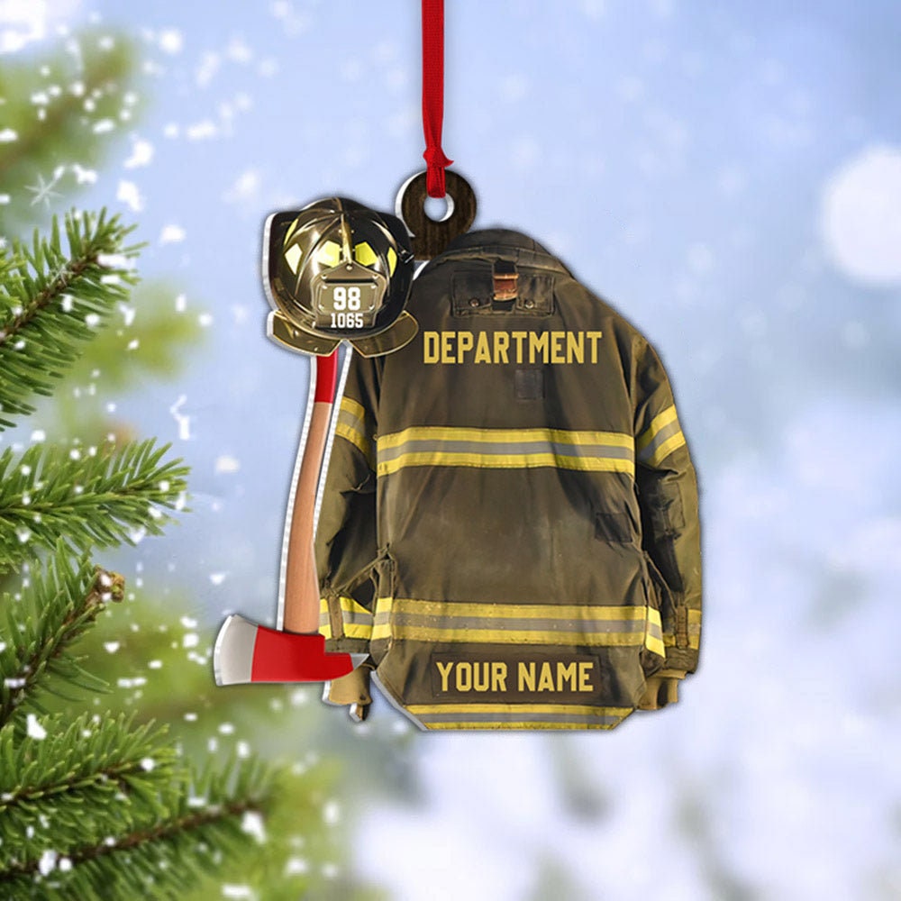 Personalized Firefighter Uniform Christmas Ornament, Custom Gift For Firefighter Fireman, Firefighter Vest Armor Hanging Acrylic Ornament ORH1710N