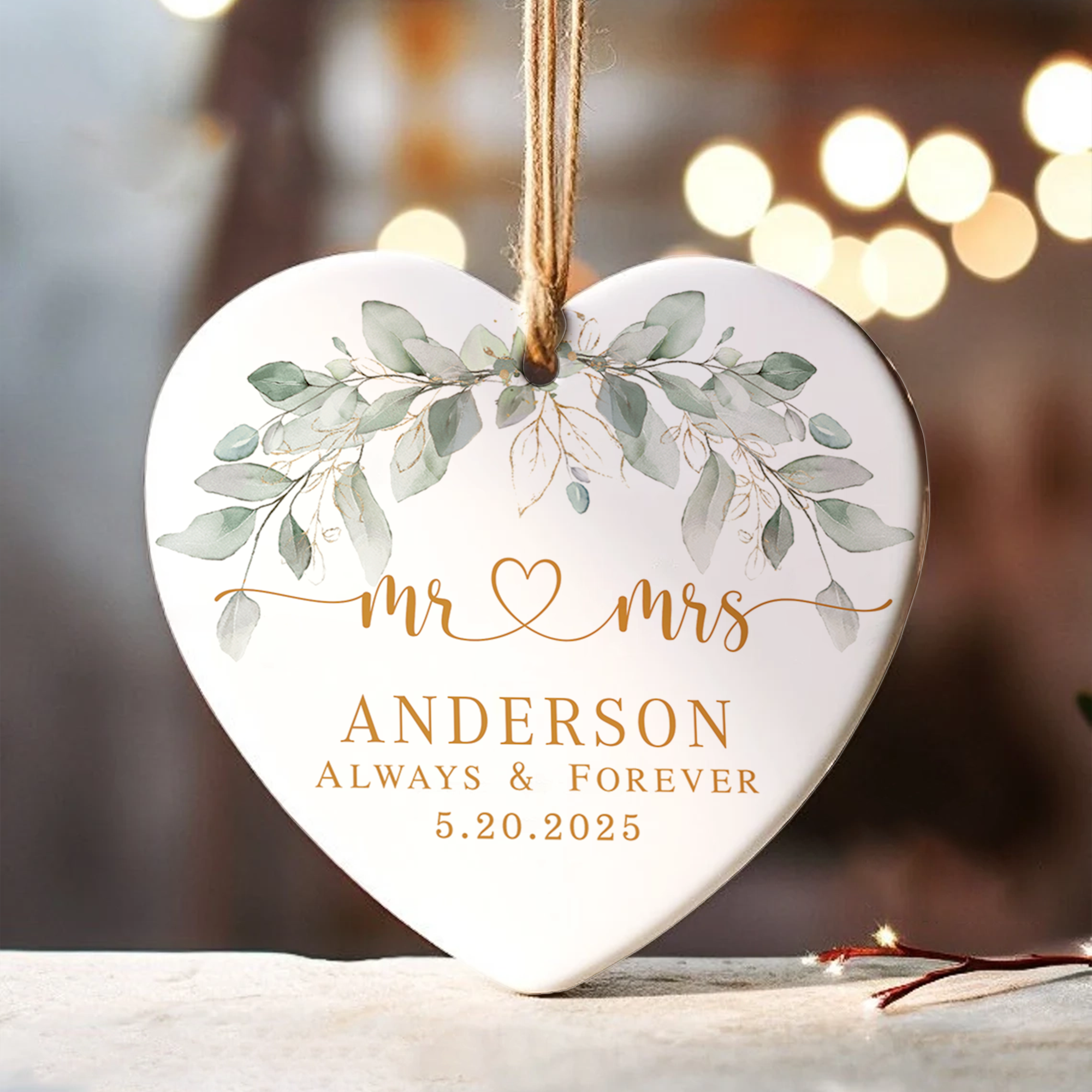 Personalized First Christmas Married Ornament, Custom Mr and Mrs, Mr and Mr, Name and Date, Wedding Ceramic CY05-8 ORN2509