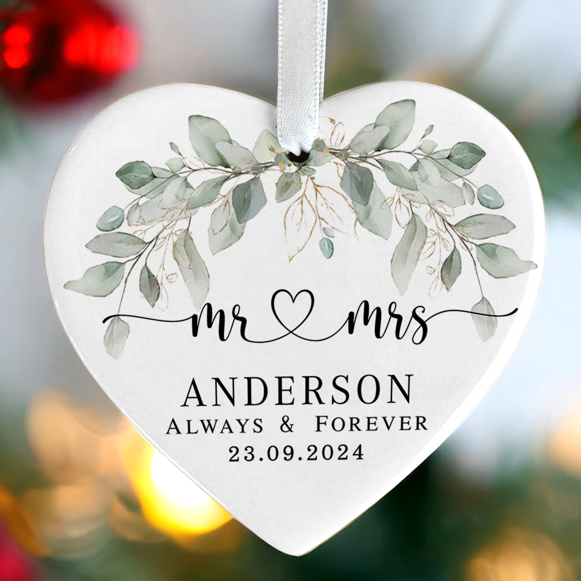Personalized First Christmas Married Ornament, Custom Mr and Mrs, Mr and Mr, Name and Date, Wedding Ceramic CY05-8 ORN2509