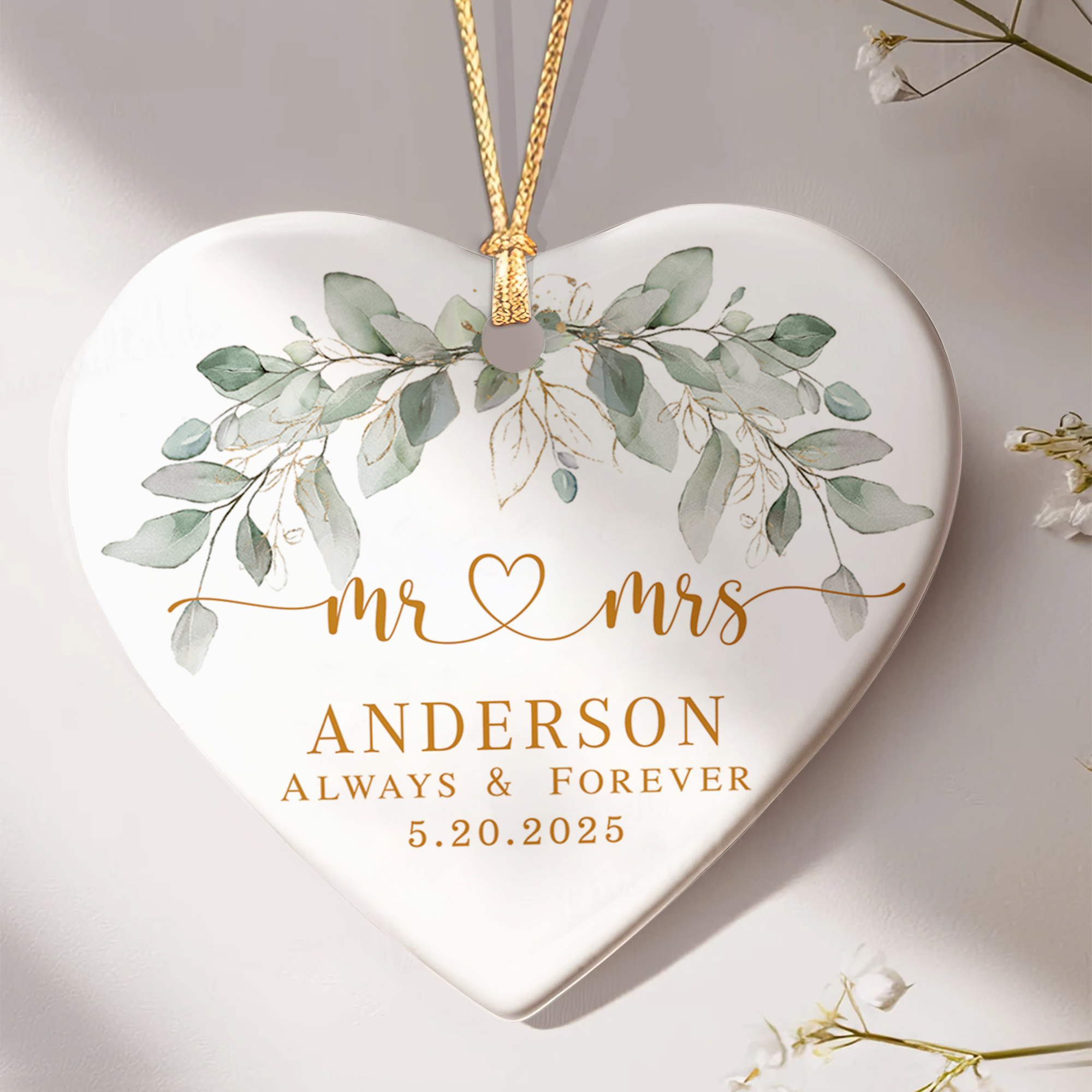 Personalized First Christmas Married Ornament, Custom Mr and Mrs, Mr and Mr, Name and Date, Wedding Ceramic CY05-8 ORN2509