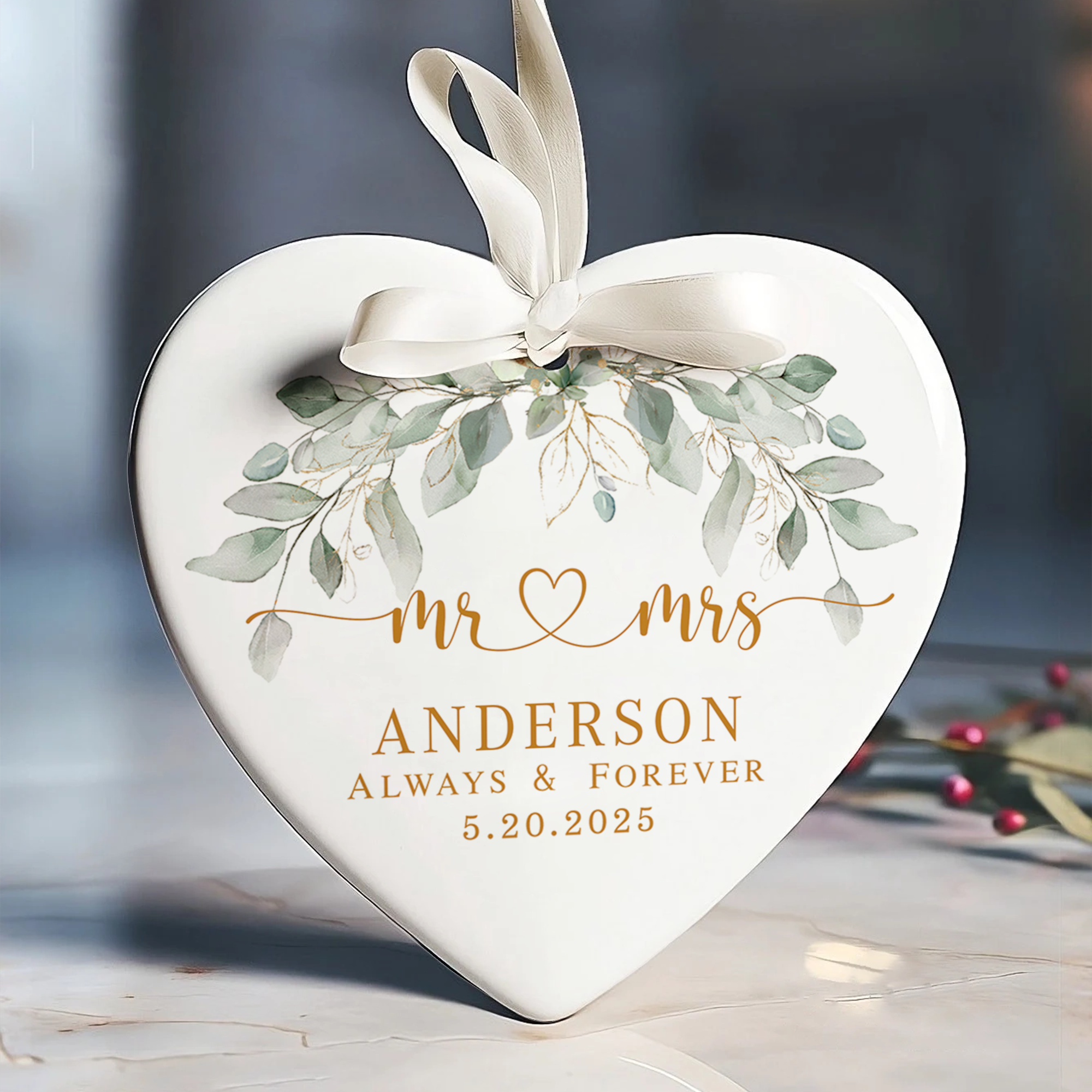 Personalized First Christmas Married Ornament, Custom Mr and Mrs, Mr and Mr, Name and Date, Wedding Ceramic CY05-8 ORN2509