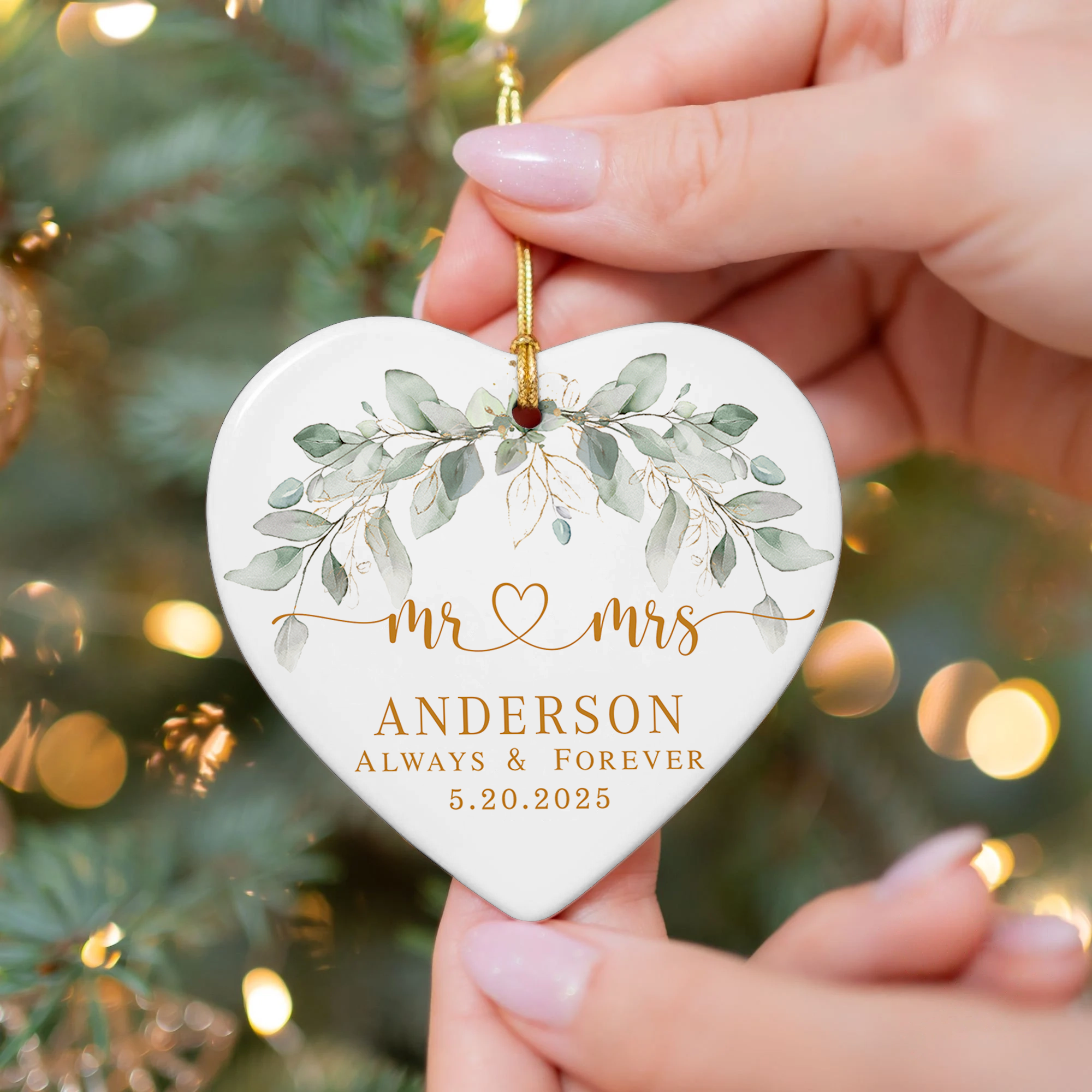 Personalized First Christmas Married Ornament, Custom Mr and Mrs, Mr and Mr, Name and Date, Wedding Ceramic CY05-8 ORN2509