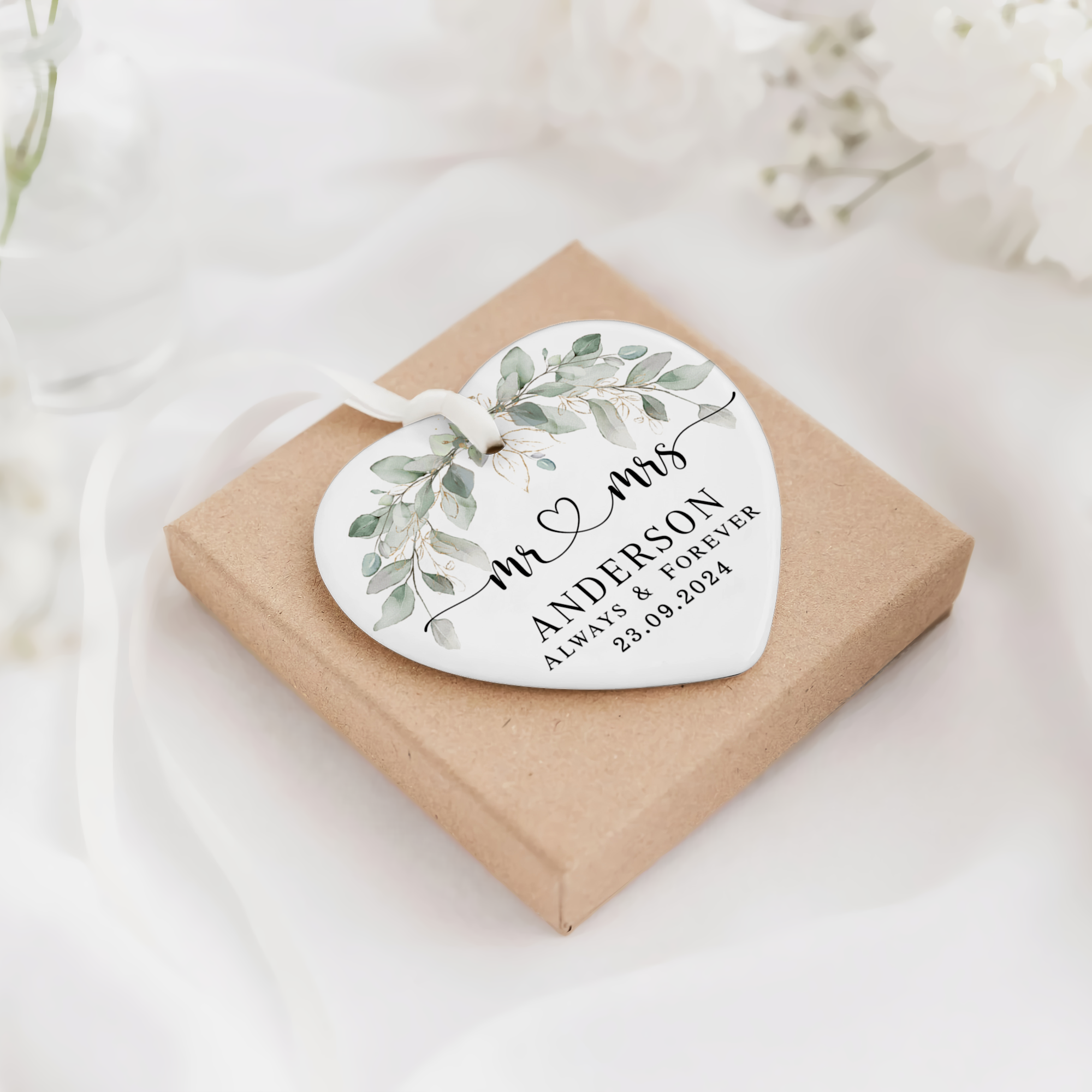 Personalized First Christmas Married Ornament, Custom Mr and Mrs, Mr and Mr, Name and Date, Wedding Ceramic CY05-8 ORN2509