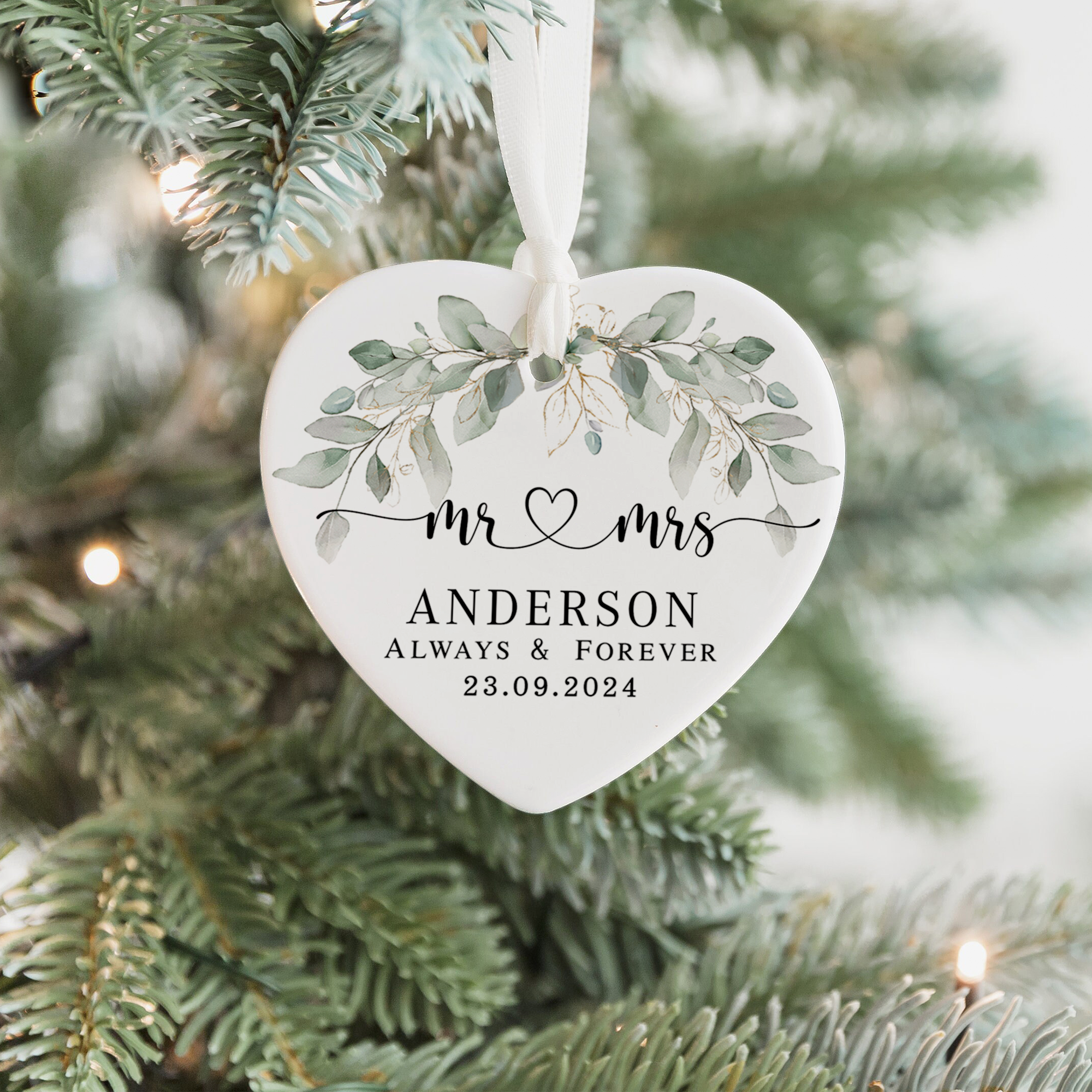 Personalized First Christmas Married Ornament, Custom Mr and Mrs, Mr and Mr, Name and Date, Wedding Ceramic CY05-8 ORN2509