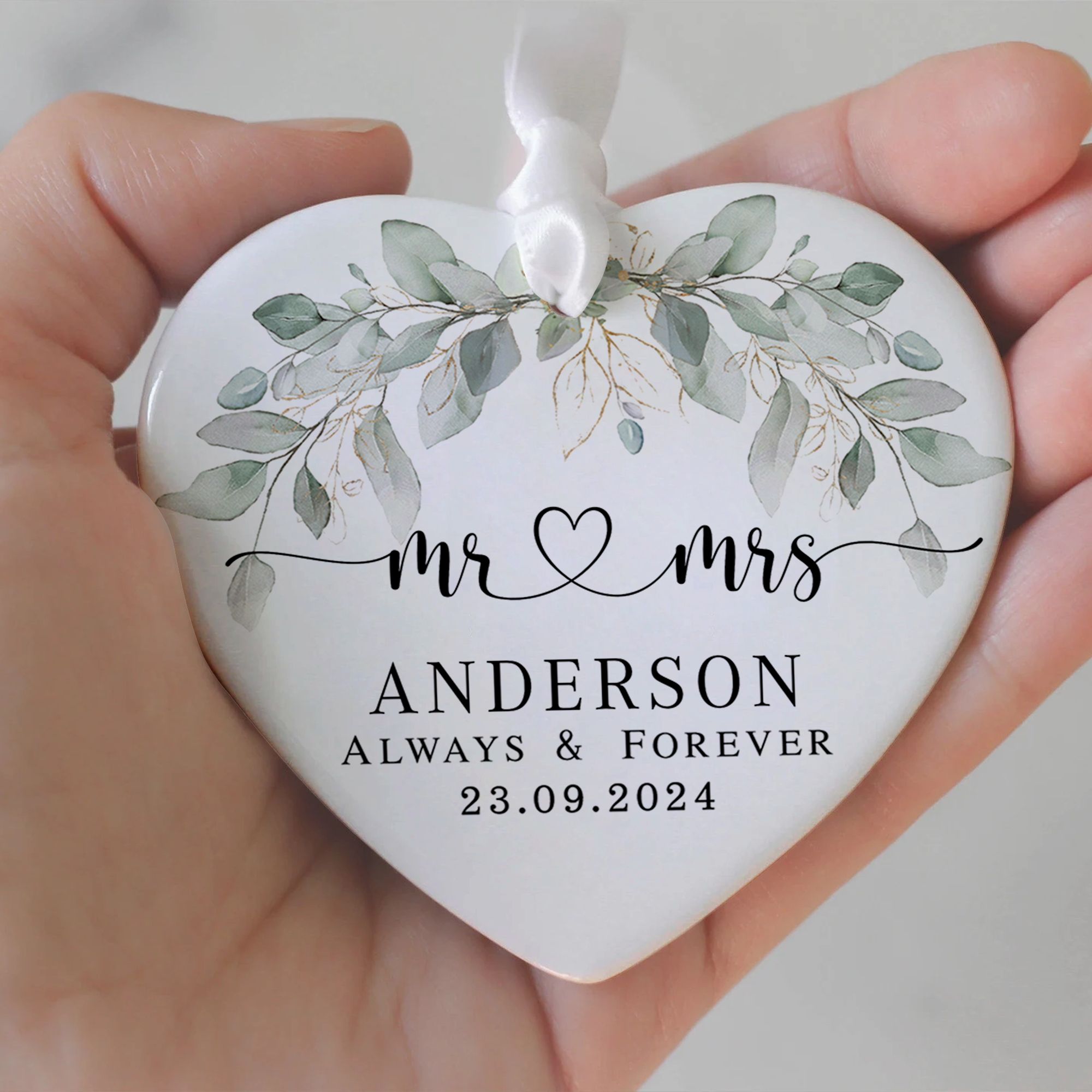 Personalized First Christmas Married Ornament, Custom Mr and Mrs, Mr and Mr, Name and Date, Wedding Ceramic CY05-8 ORN2509