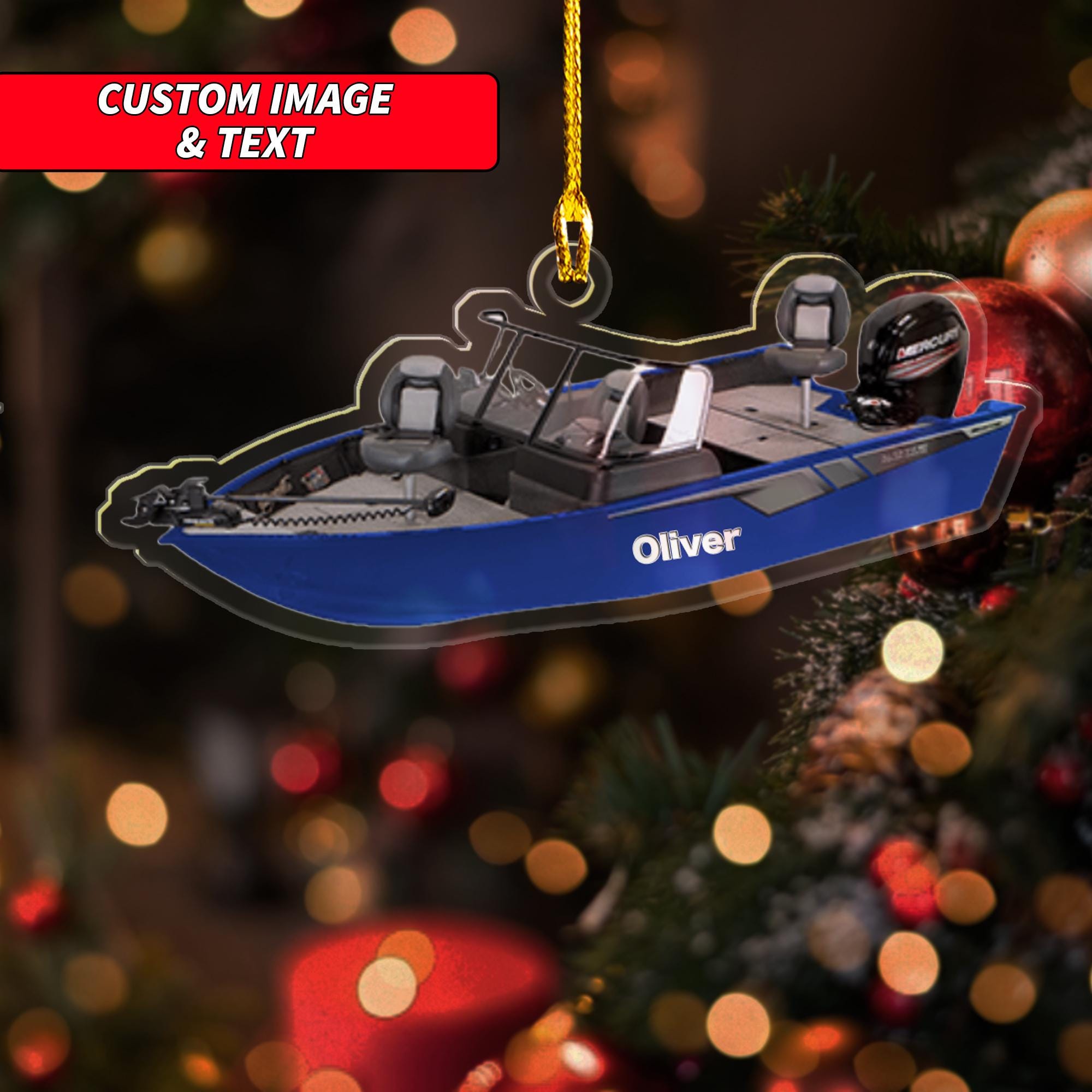 Personalized Fishing Boat Christmas Ornament 2024, 2D Flat Two Person Boating Ornament, Custom Family of 2 Pantoon Gifts, Christmas Ornament ORNO5