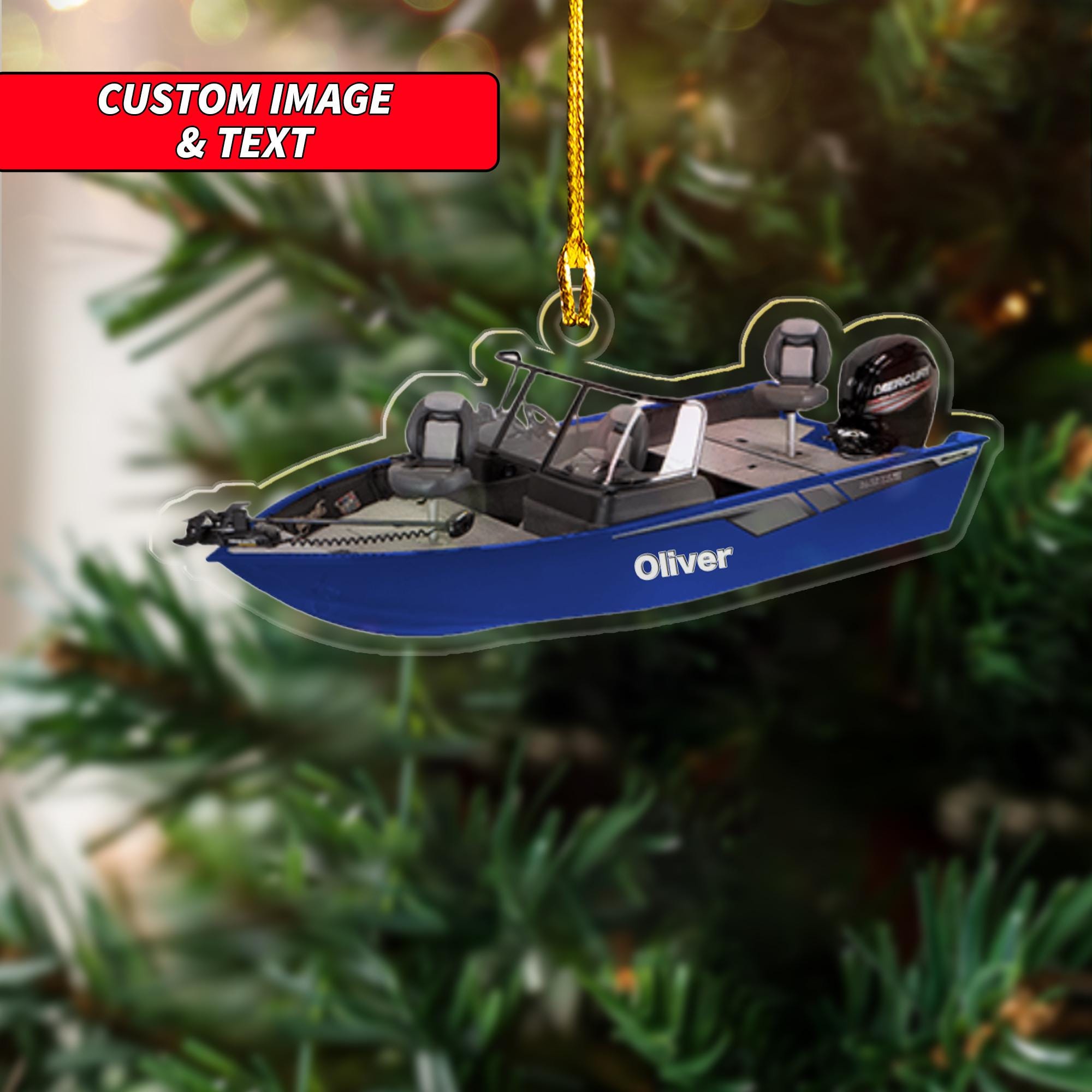 Personalized Fishing Boat Christmas Ornament 2024, 2D Flat Two Person Boating Ornament, Custom Family of 2 Pantoon Gifts, Christmas Ornament ORNO5