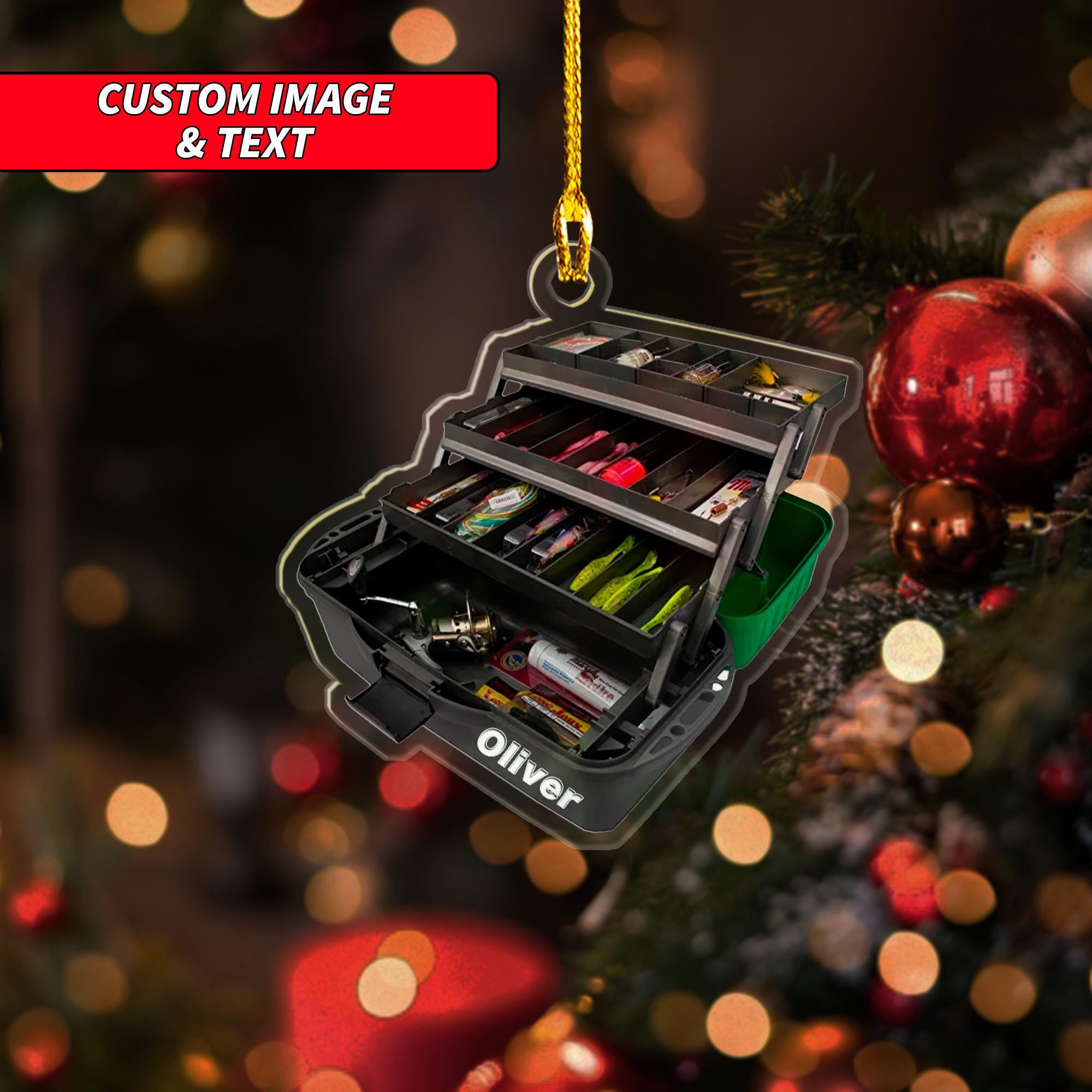 Personalized Fishing Tools Ornament 2024, Custom Fishing Tackles Ornament, Fishing Dad Ornament, 2D Flat Fishing Christmas Ornament ORNO5