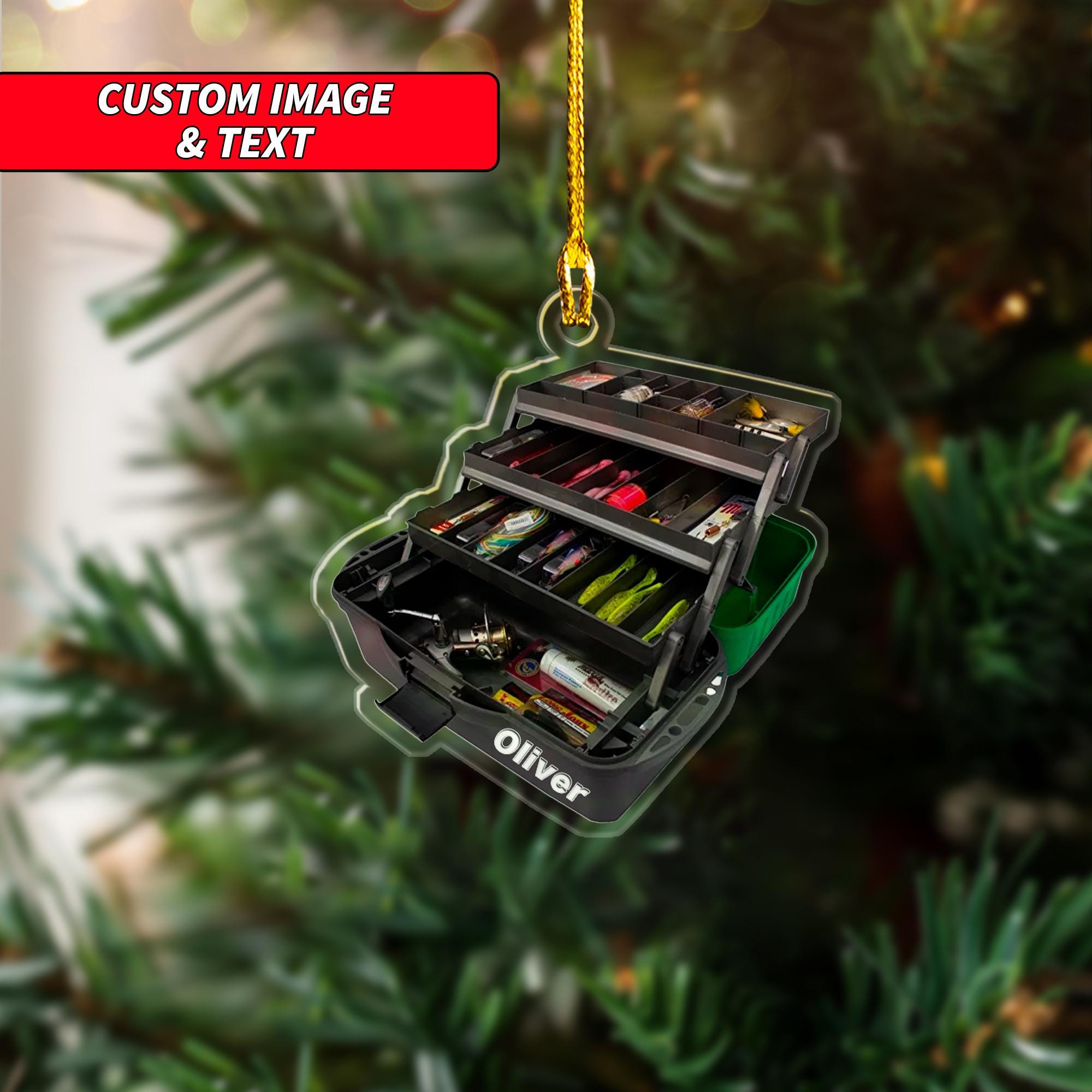 Personalized Fishing Tools Ornament 2024, Custom Fishing Tackles Ornament, Fishing Dad Ornament, 2D Flat Fishing Christmas Ornament ORNO5