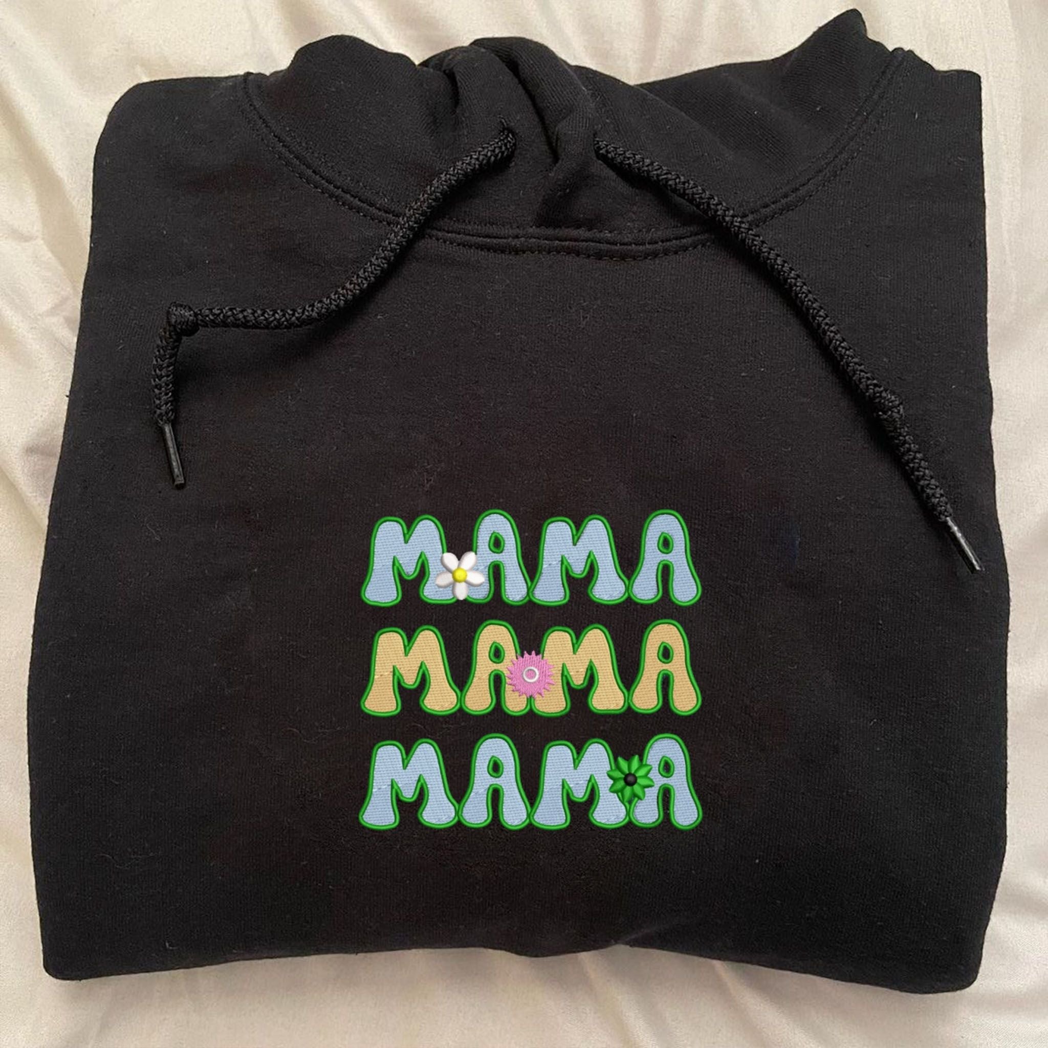 Personalized Floral Mama Embroidery Hoodie, Customized Hoodie With Initial On Sleeve EM3