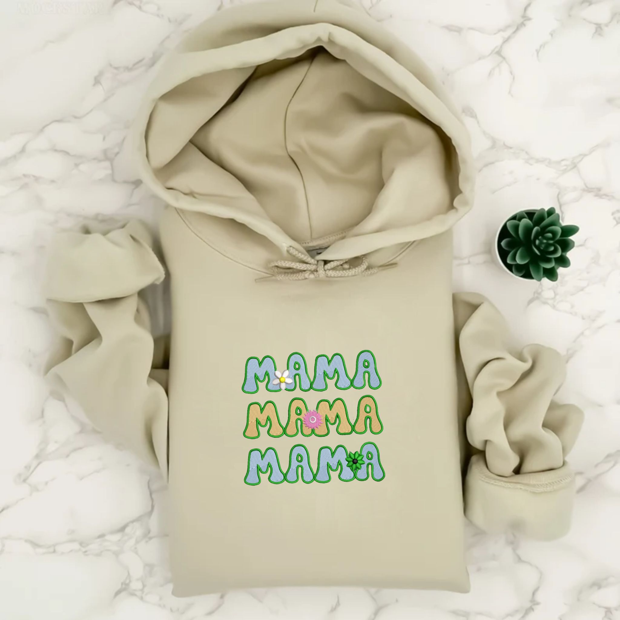 Personalized Floral Mama Embroidery Hoodie, Customized Hoodie With Initial On Sleeve EM3