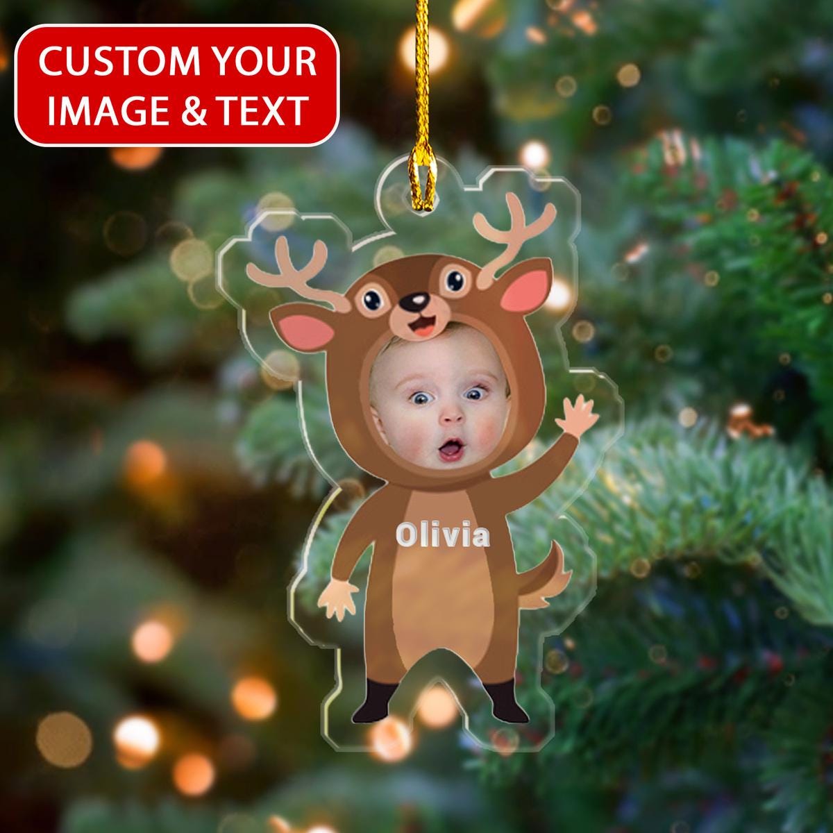 Personalized Funny Children Wearing Animal Costumes Ornament, A Cartoon Character Wearing A Deer Suit Ornament, Xmas Ornament ORNO5