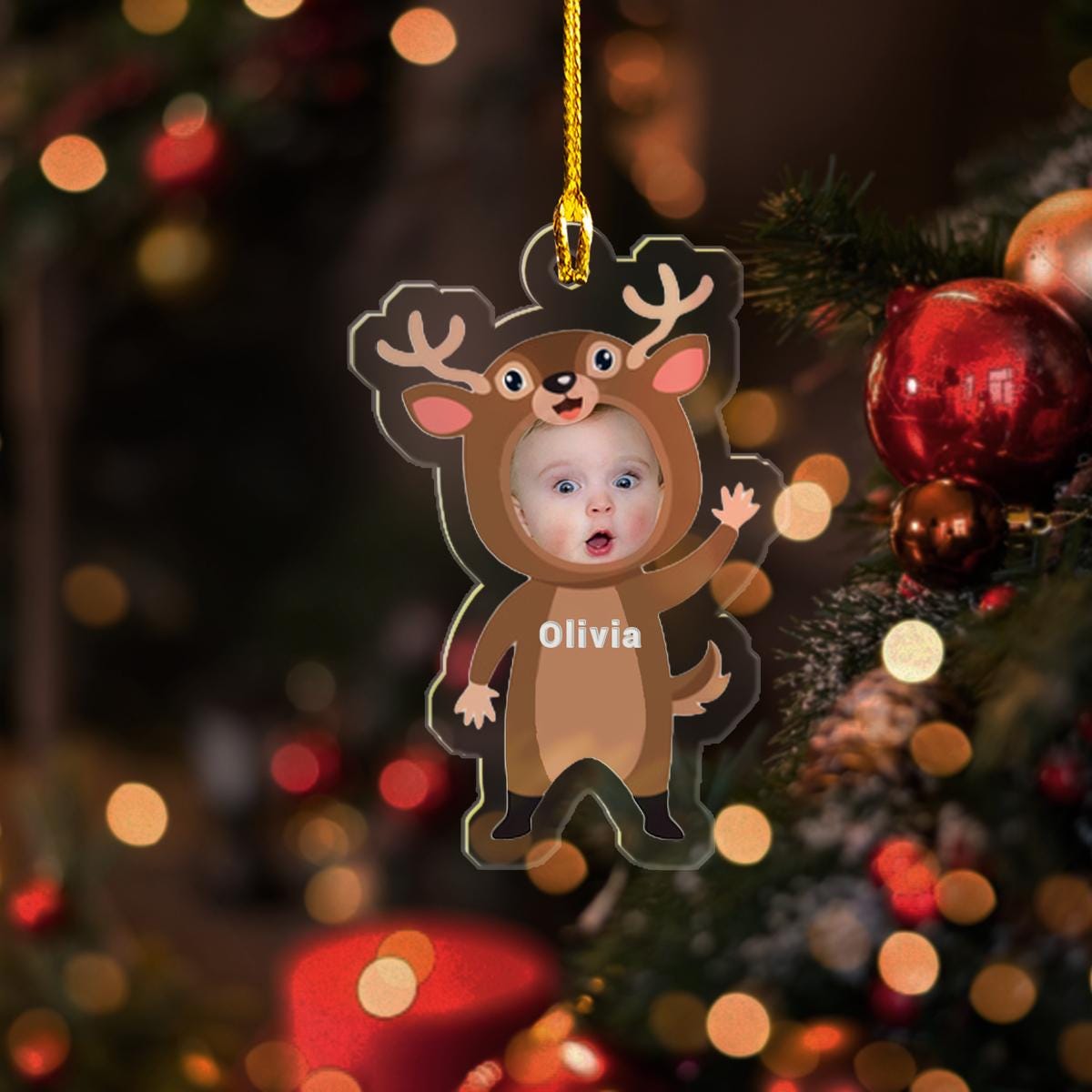 Personalized Funny Children Wearing Animal Costumes Ornament, A Cartoon Character Wearing A Deer Suit Ornament, Xmas Ornament ORNO5