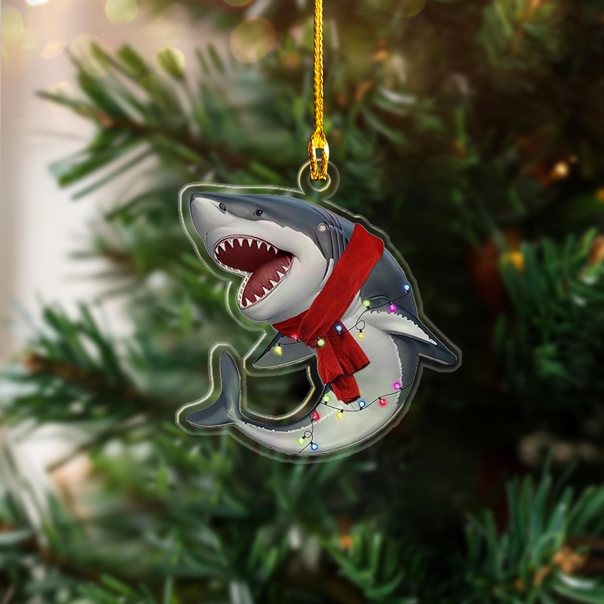 Personalized Funny Shark 2D Flat Ornament, Lights Shark 2D Flat Ornament for Christmas Tree, Shark Christmas Gift, Shark Fish Xmas Ornament ORNO5