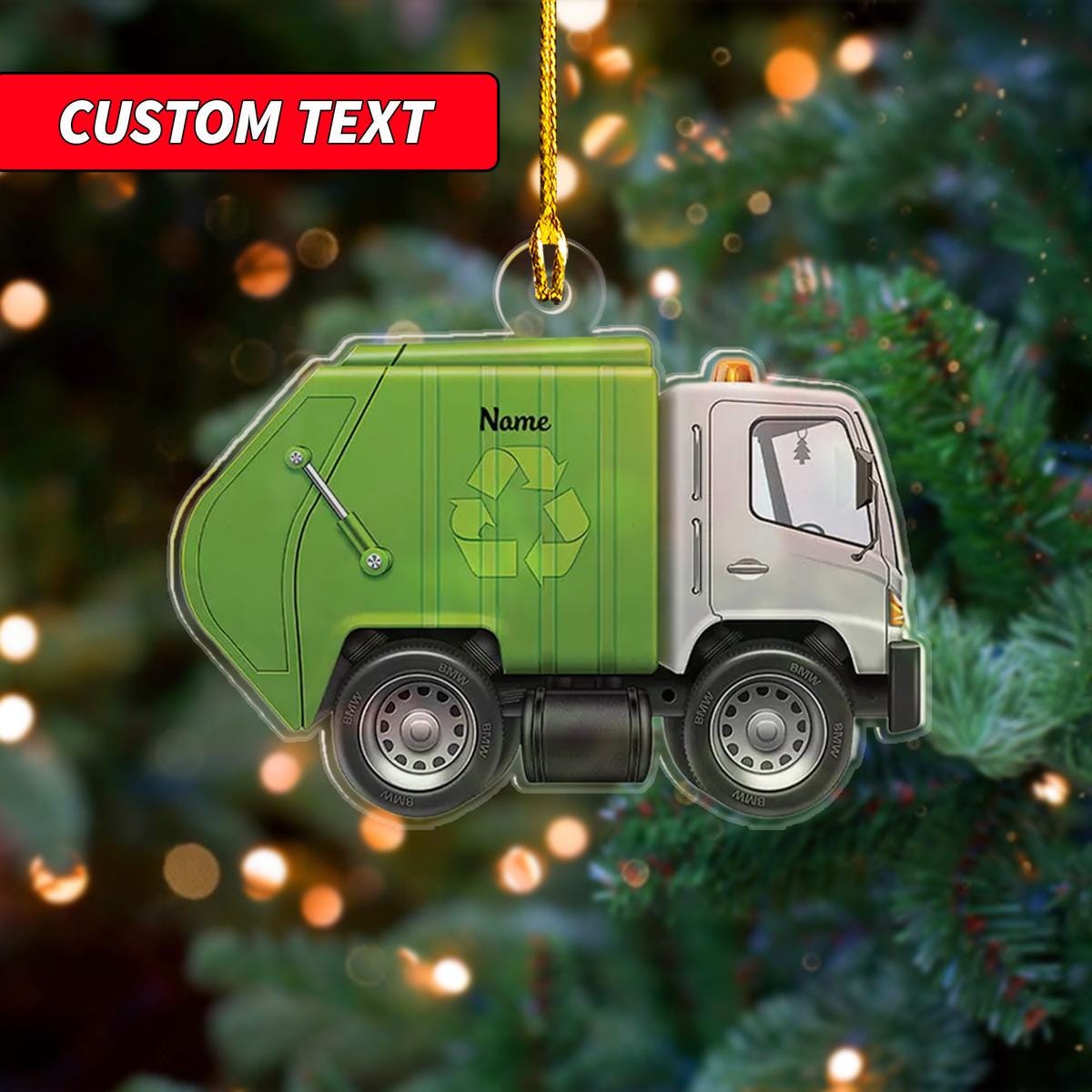 Personalized Garbage Truck 2D Flat Christmas Ornament, Trash Truck Ornament, Recycling Truck Ornament Gift For Him, Christmas Ornament Decor ORNO5