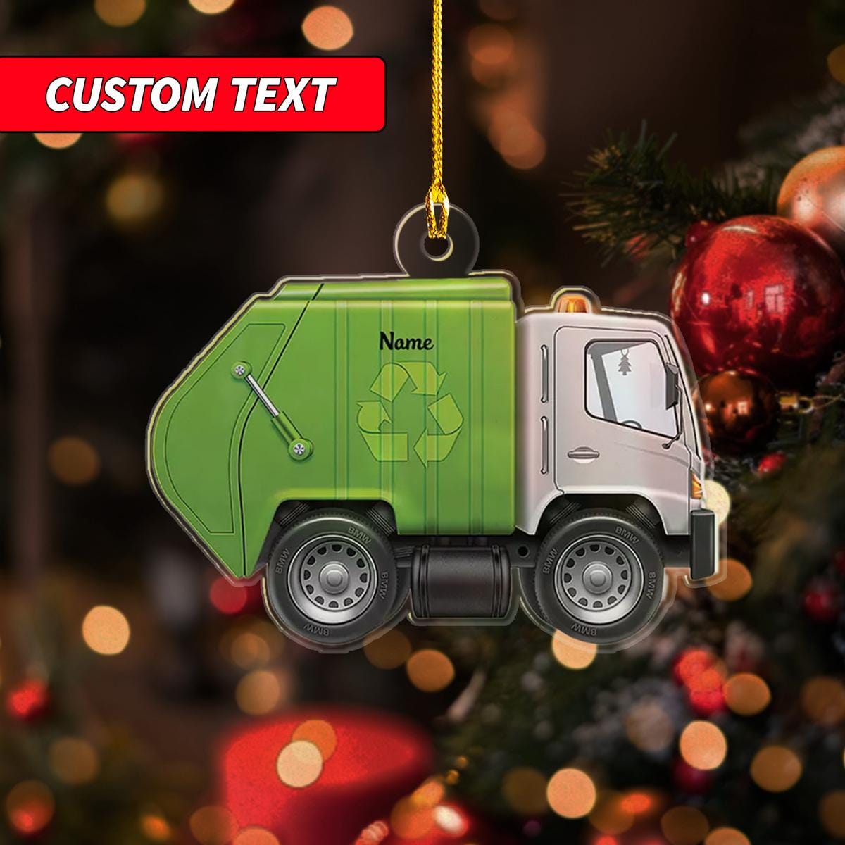 Personalized Garbage Truck 2D Flat Christmas Ornament, Trash Truck Ornament, Recycling Truck Ornament Gift For Him, Christmas Ornament Decor ORNO5