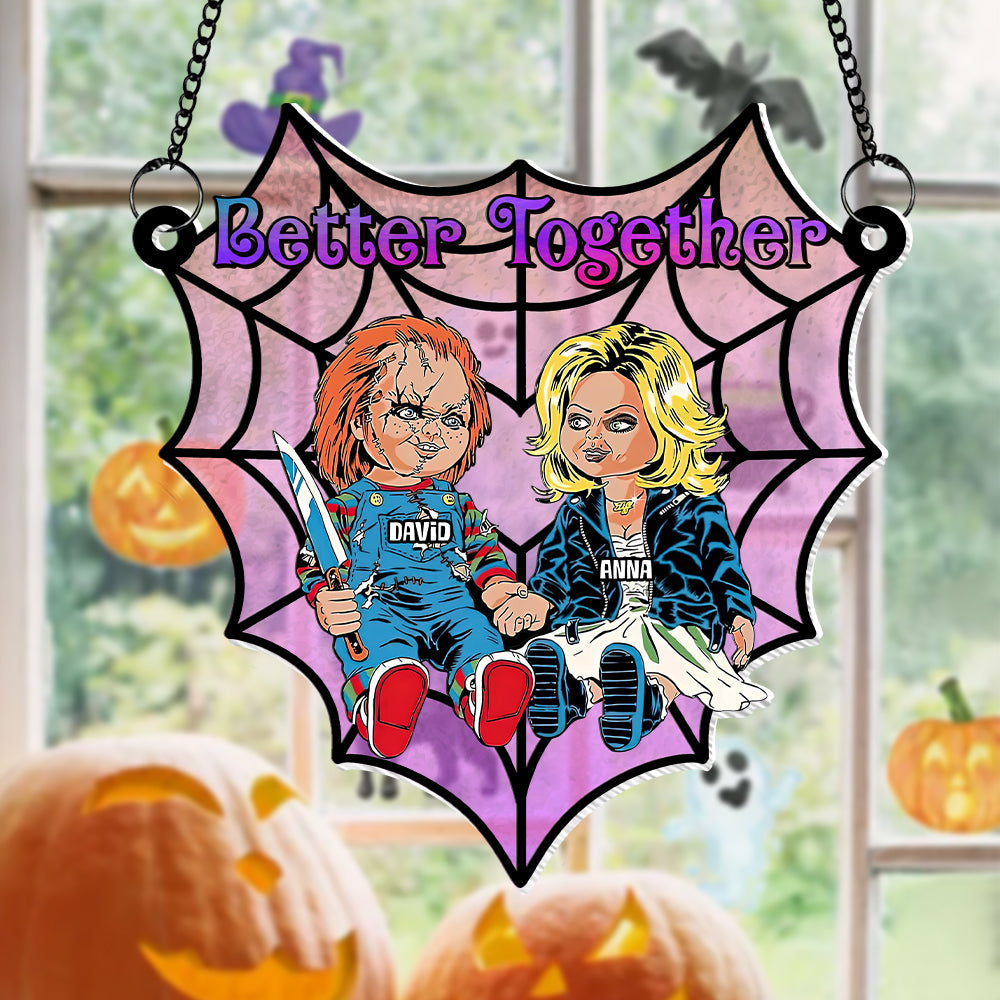 Personalized Gifts For Couple Suncatcher Ornament, Horror Couple Sitting Together  ORHA2208