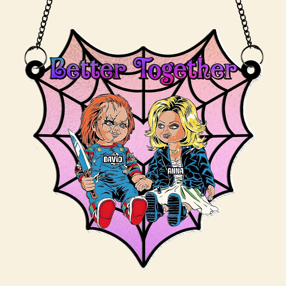 Personalized Gifts For Couple Suncatcher Ornament, Horror Couple Sitting Together  ORHA2208