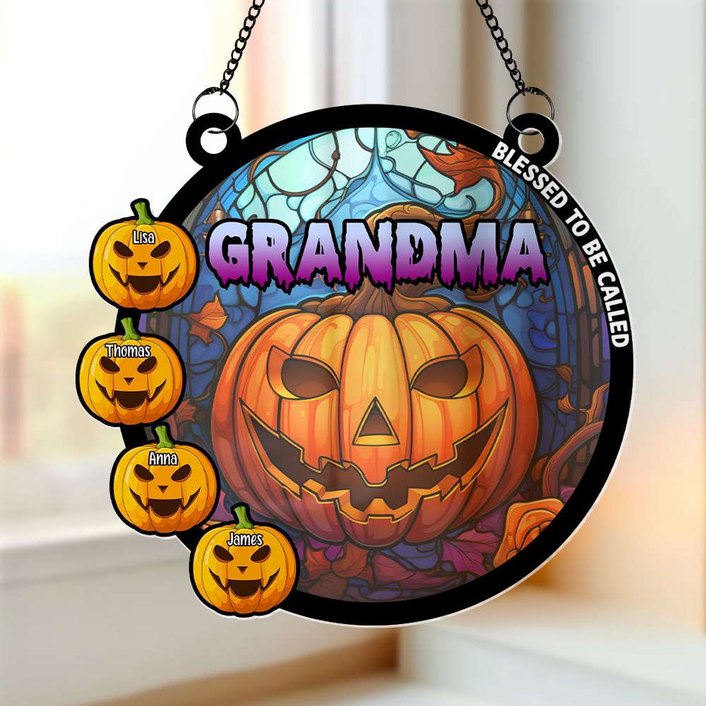 Personalized Gifts For Grandma Halloween Suncatcher, Pumpkin Grandma  ORHA2208