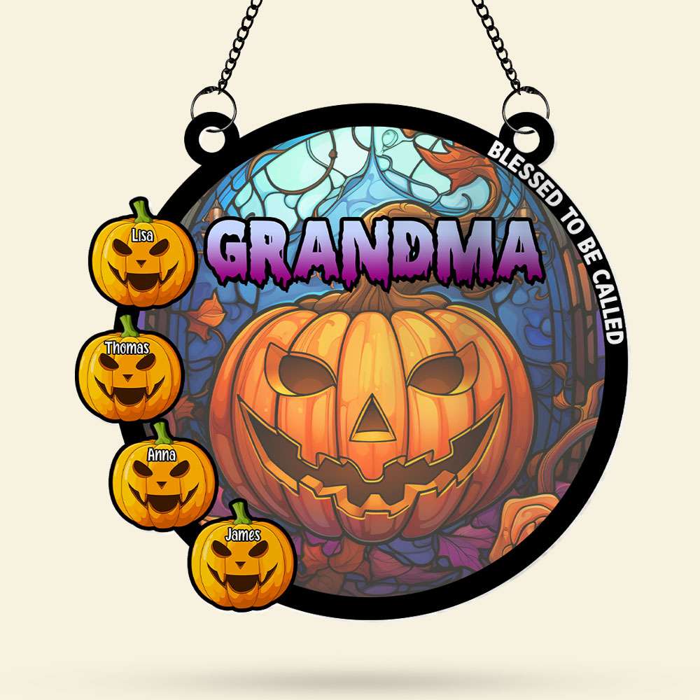 Personalized Gifts For Grandma Halloween Suncatcher, Pumpkin Grandma  ORHA2208