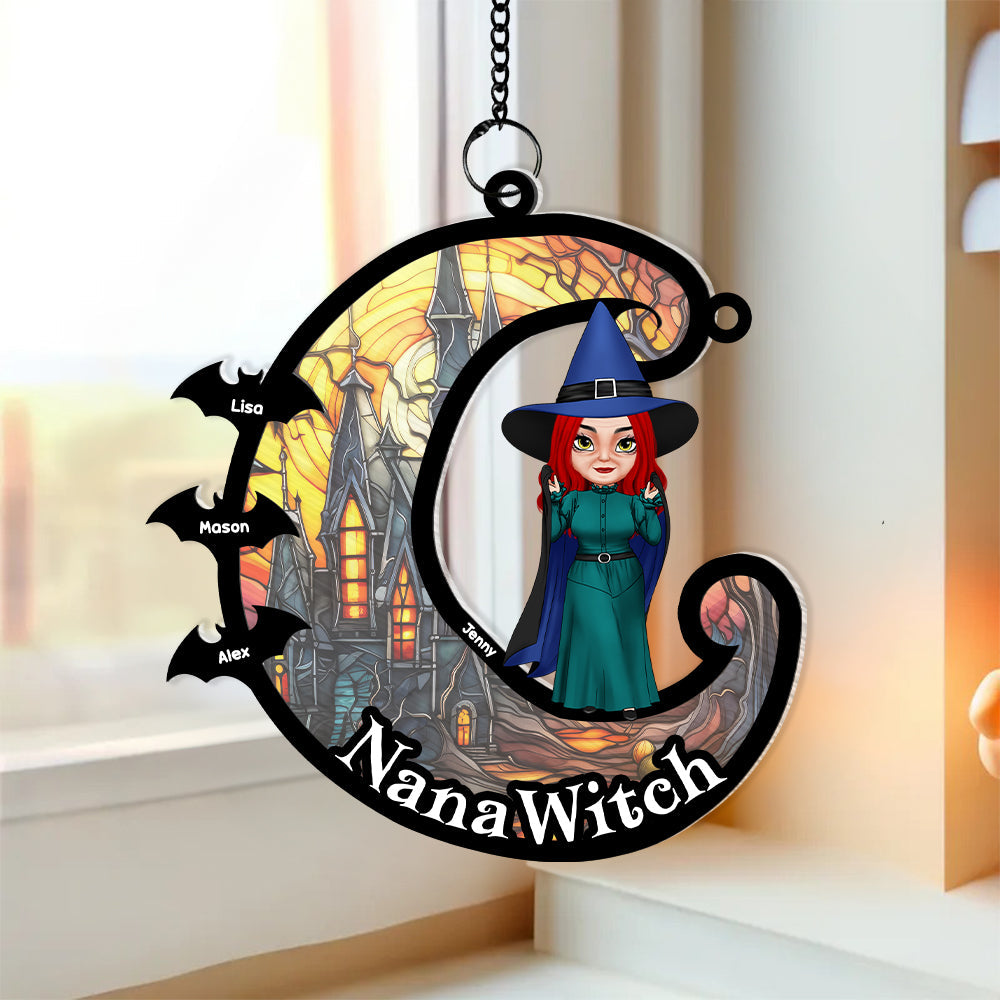 Personalized Gifts For Grandma Suncatcher Ornament, Halloween Grandma Witch  ORHA2208