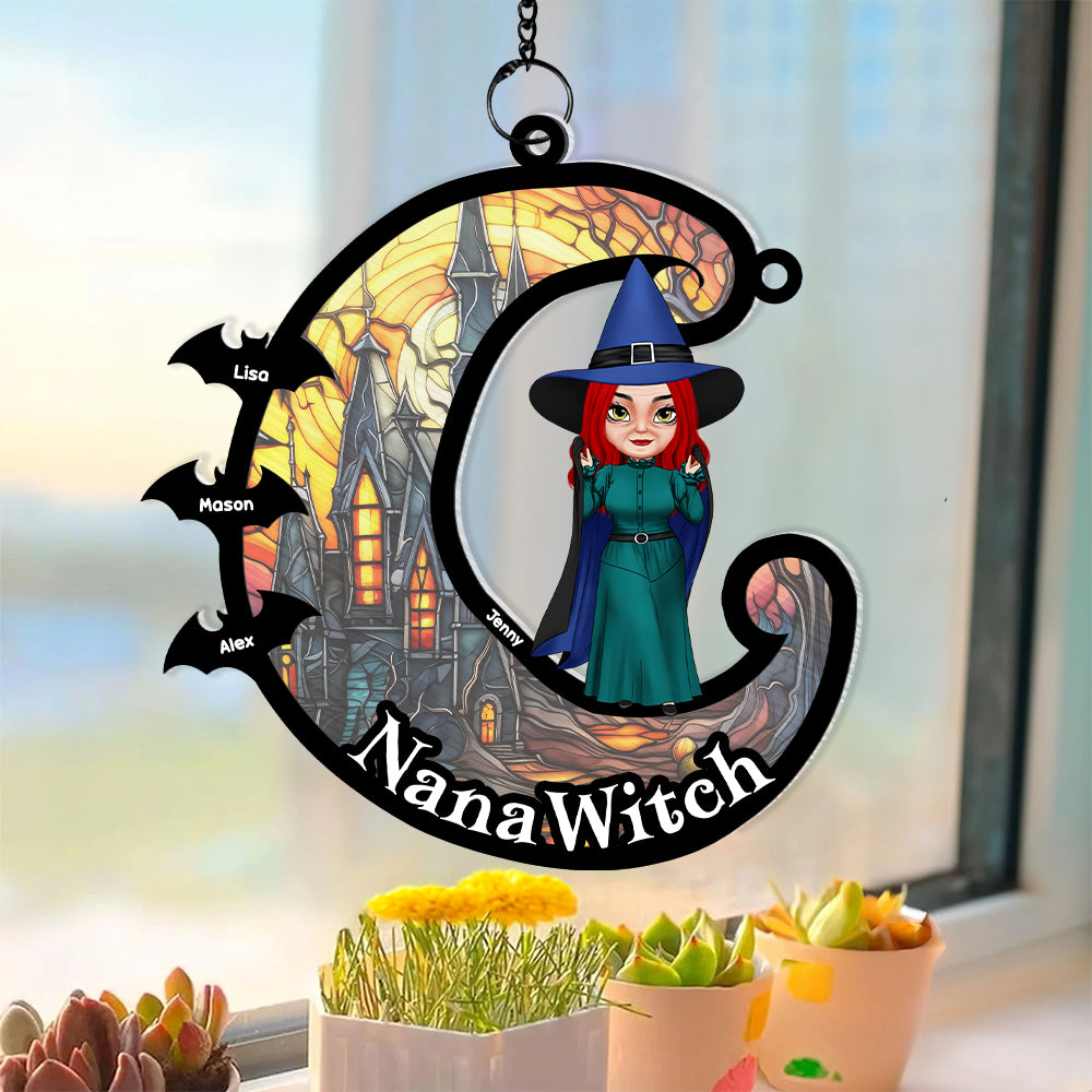 Personalized Gifts For Grandma Suncatcher Ornament, Halloween Grandma Witch  ORHA2208