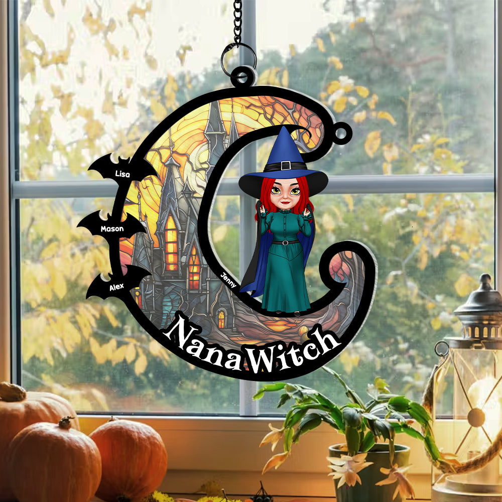 Personalized Gifts For Grandma Suncatcher Ornament, Halloween Grandma Witch  ORHA2208