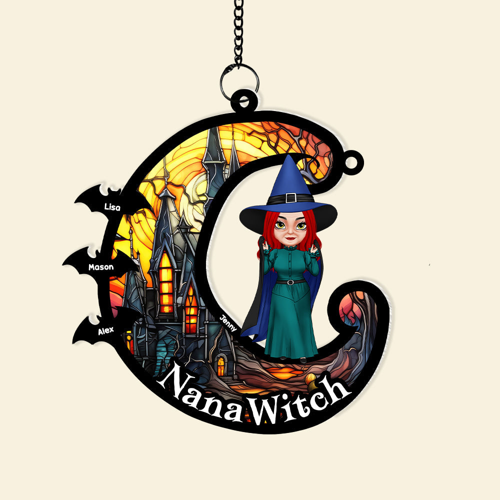 Personalized Gifts For Grandma Suncatcher Ornament, Halloween Grandma Witch  ORHA2208