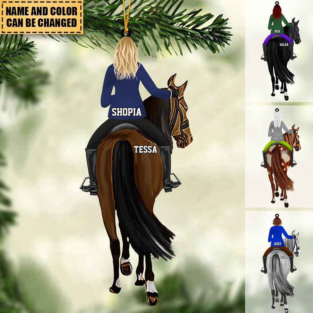 Personalized Girl Horse Riding Christmas Acrylic Ornament, Horse Lover Ornament, Girl Riding Ornament Christmas, Cowgirl Horseback Riding ORH1710N