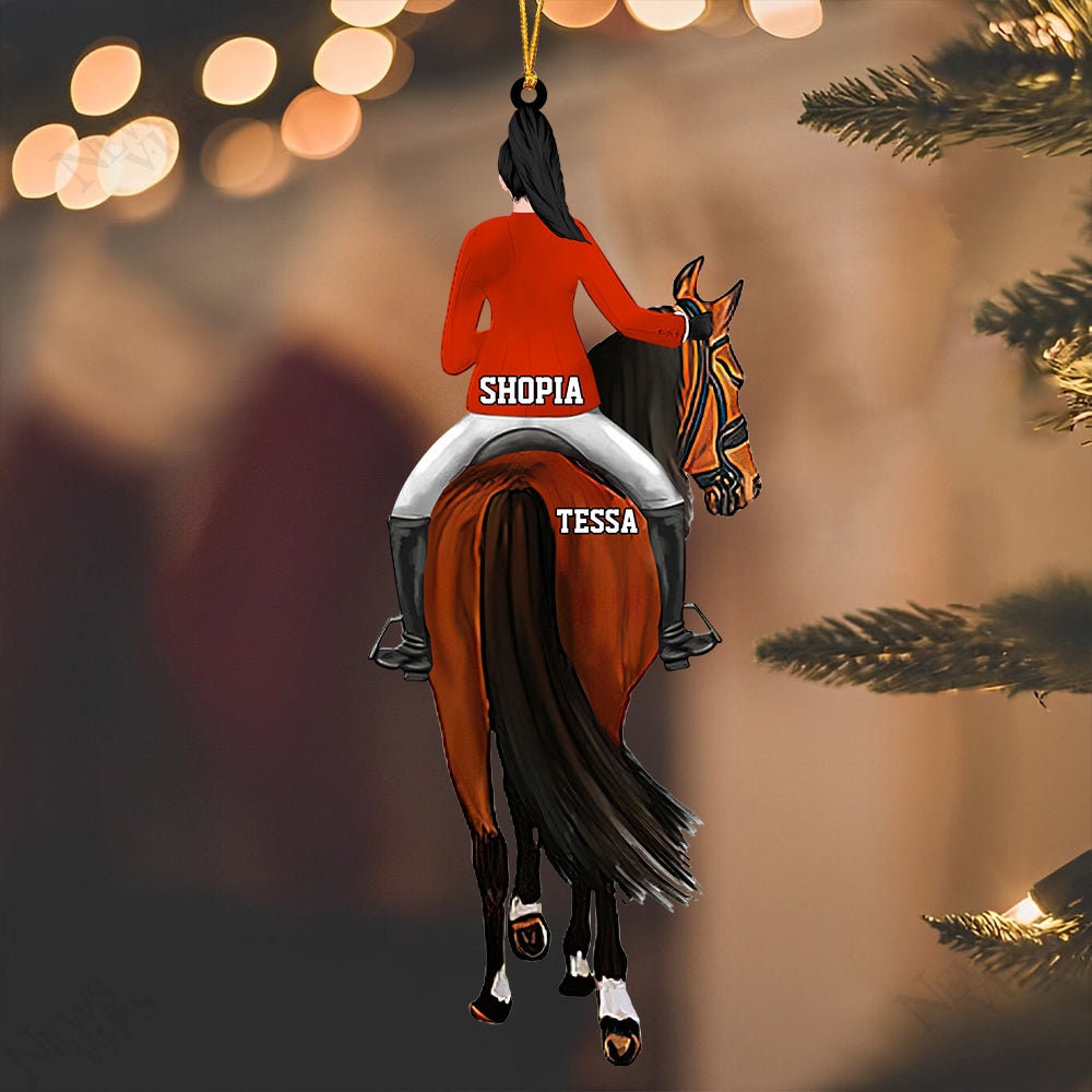 Personalized Girl Horse Riding Christmas Acrylic Ornament, Horse Lover Ornament, Girl Riding Ornament Christmas, Cowgirl Horseback Riding ORH1710N