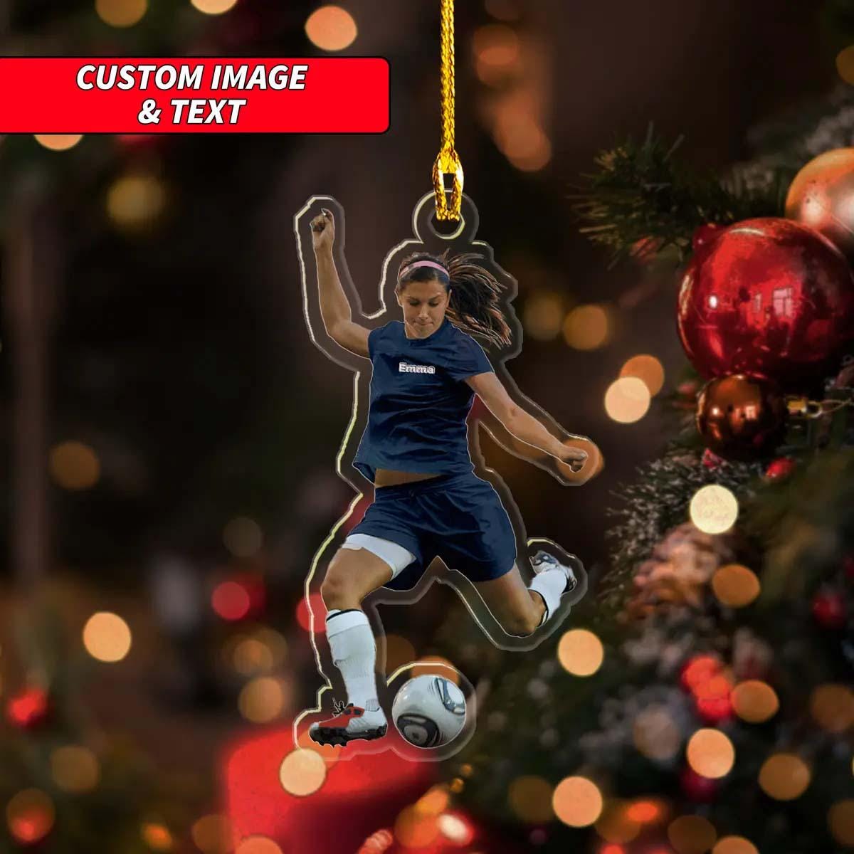 Personalized Girl Soccer Ornament, Custom Image Soccer Player Christmas Ornament, 2D Flat Girl Soccer Player Ornament ORNO5