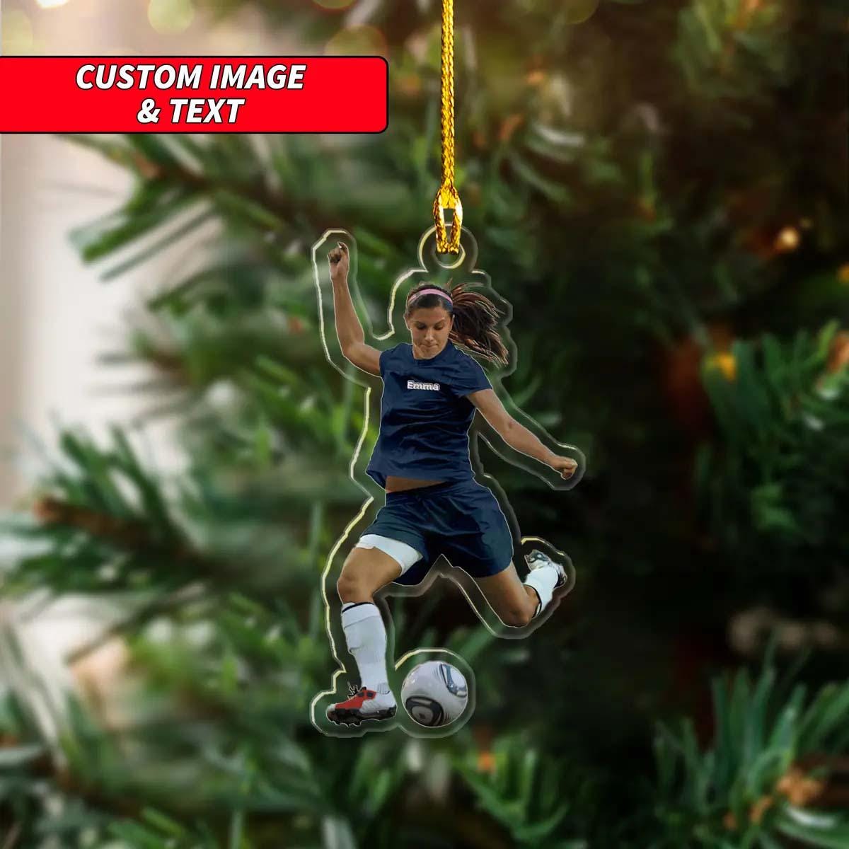 Personalized Girl Soccer Ornament, Custom Image Soccer Player Christmas Ornament, 2D Flat Girl Soccer Player Ornament ORNO5