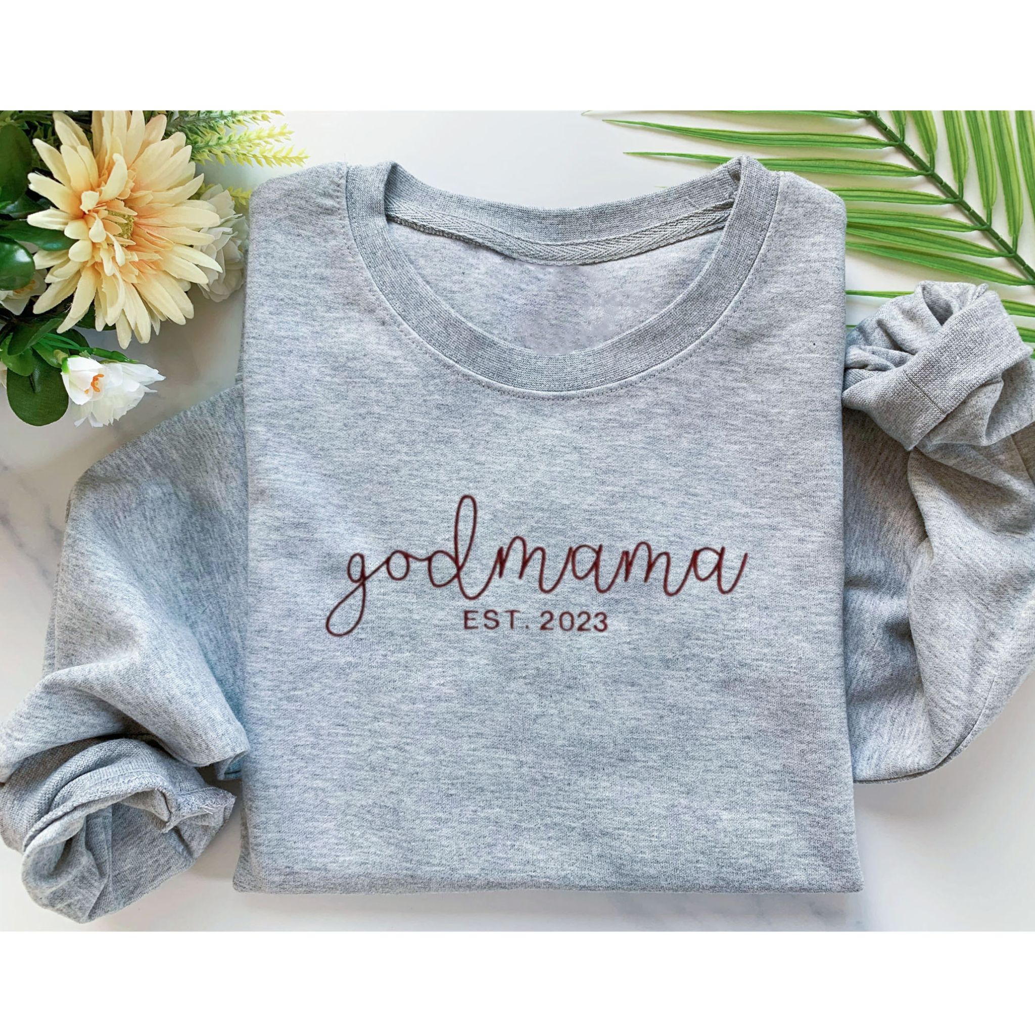 Personalized God Mama EST Sweatshirt With Cutsom Initial On Sleeve, Fairy Godmother Gift em1
