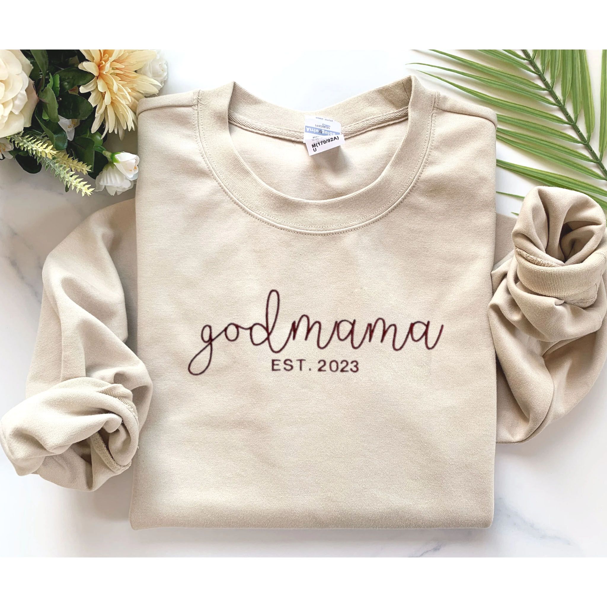 Personalized God Mama EST Sweatshirt With Cutsom Initial On Sleeve, Fairy Godmother Gift em1