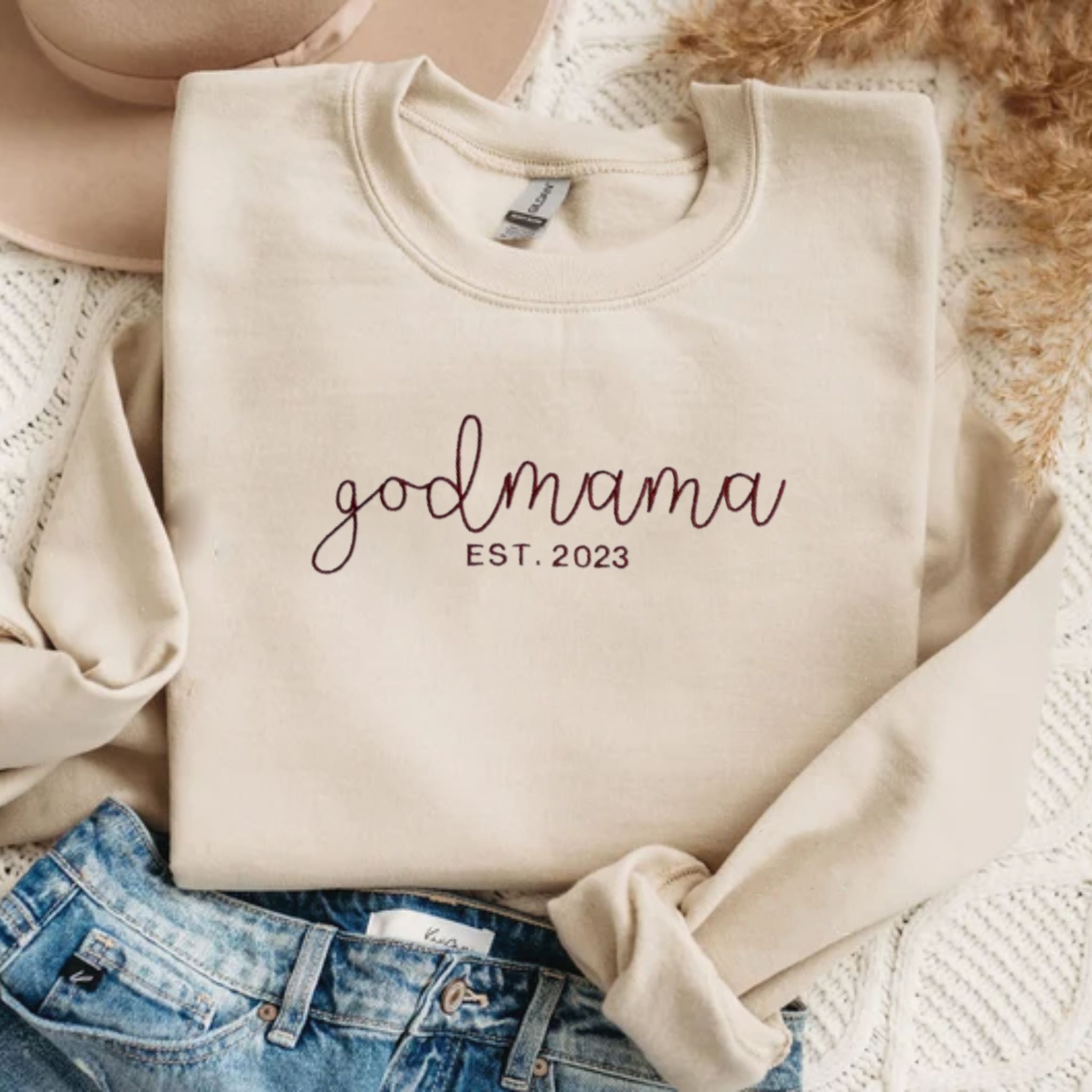 Personalized God Mama EST Sweatshirt With Cutsom Initial On Sleeve, Fairy Godmother Gift em1