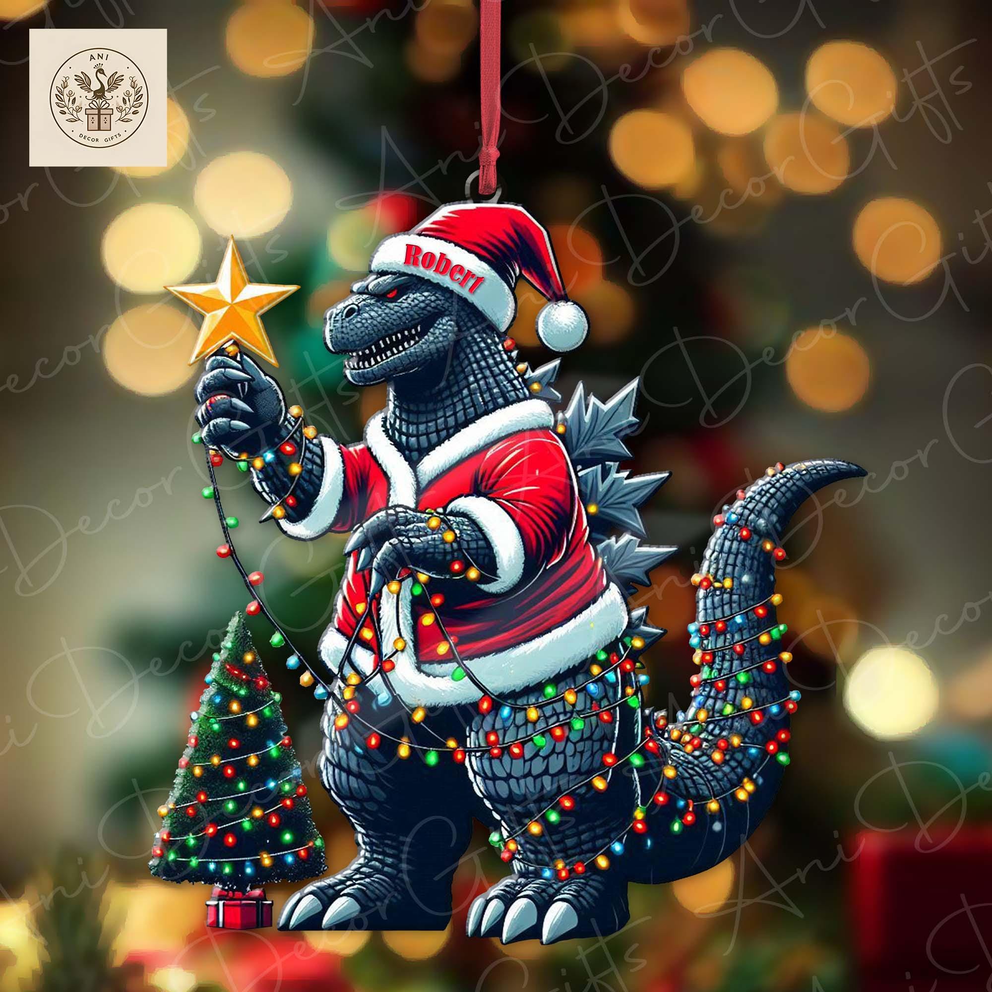 Personalized Godzilla Christmas Ornament  Funny Xmas Tree Decor  Unique Christmas Gift for Godzilla Lovers  Gift for Dad oroc31