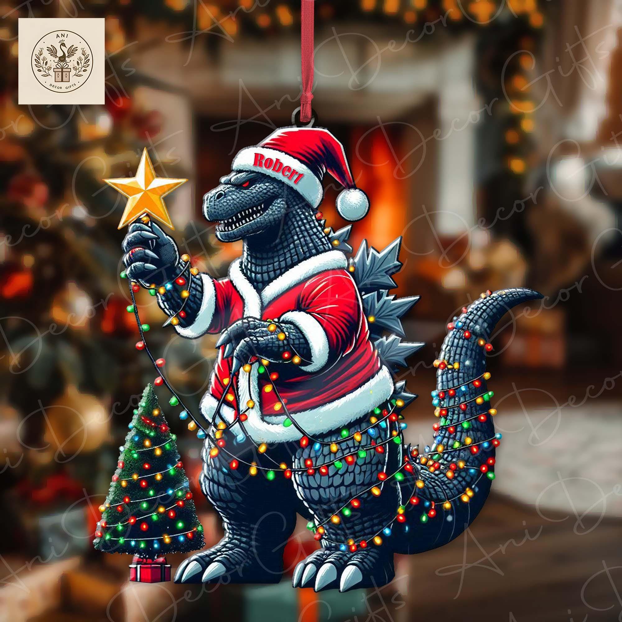Personalized Godzilla Christmas Ornament  Funny Xmas Tree Decor  Unique Christmas Gift for Godzilla Lovers  Gift for Dad oroc31