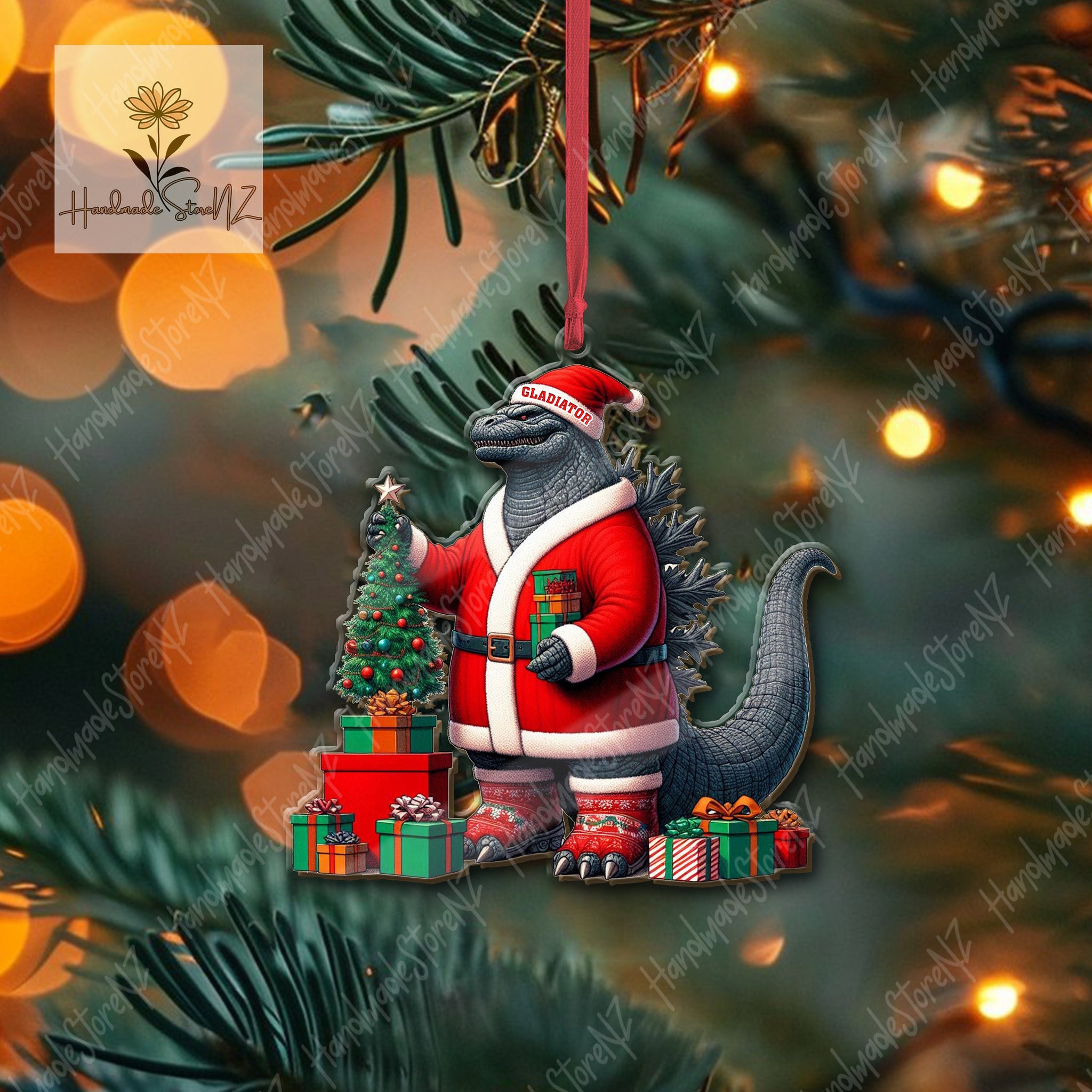 Personalized Godzilla Christmas Ornament, Xmas Tree Decor, Christmas gift, Godzilla Lovers Gift, Gift For Dad, Funny godzilla Ornament oroc31