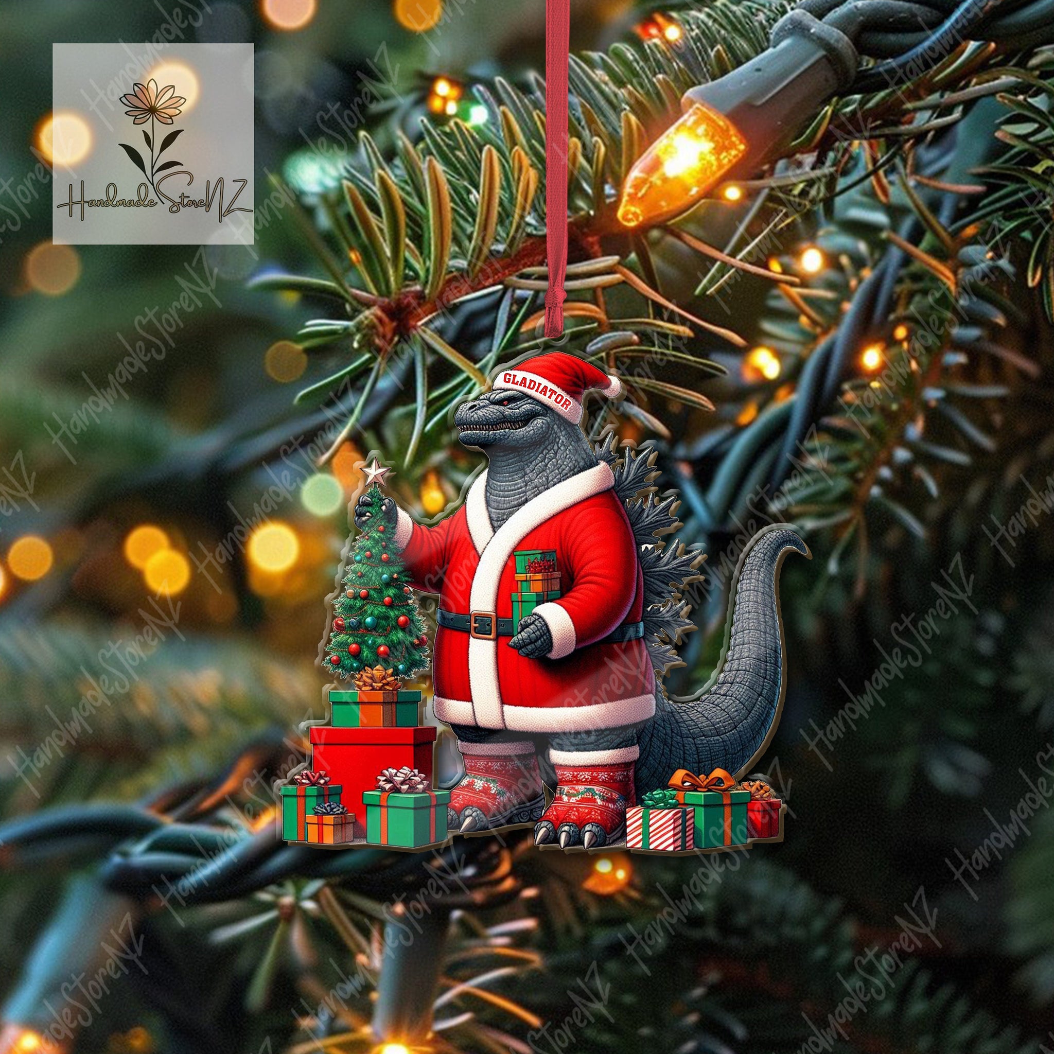 Personalized Godzilla Christmas Ornament, Xmas Tree Decor, Christmas gift, Godzilla Lovers Gift, Gift For Dad, Funny godzilla Ornament oroc31