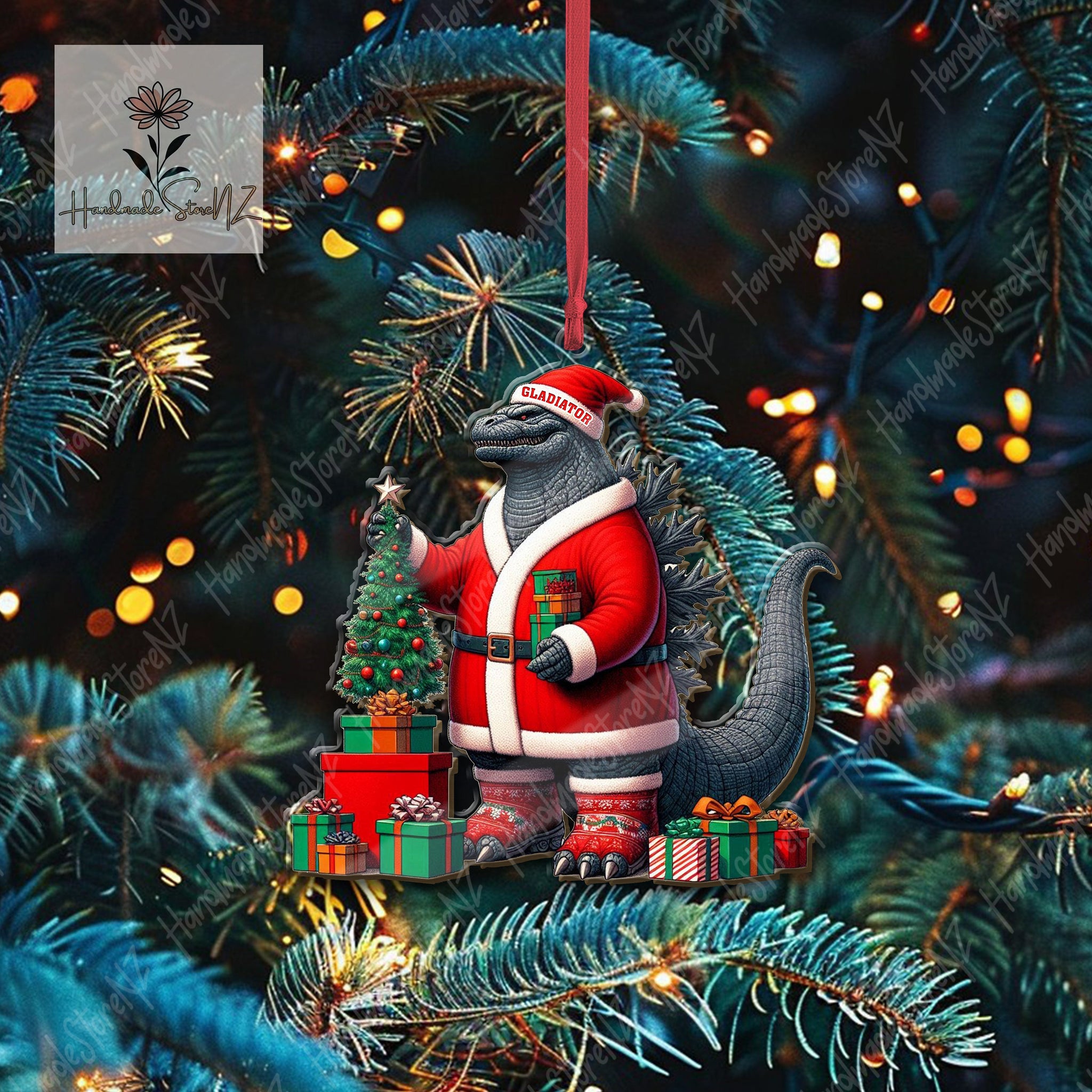 Personalized Godzilla Christmas Ornament, Xmas Tree Decor, Christmas gift, Godzilla Lovers Gift, Gift For Dad, Funny godzilla Ornament oroc31