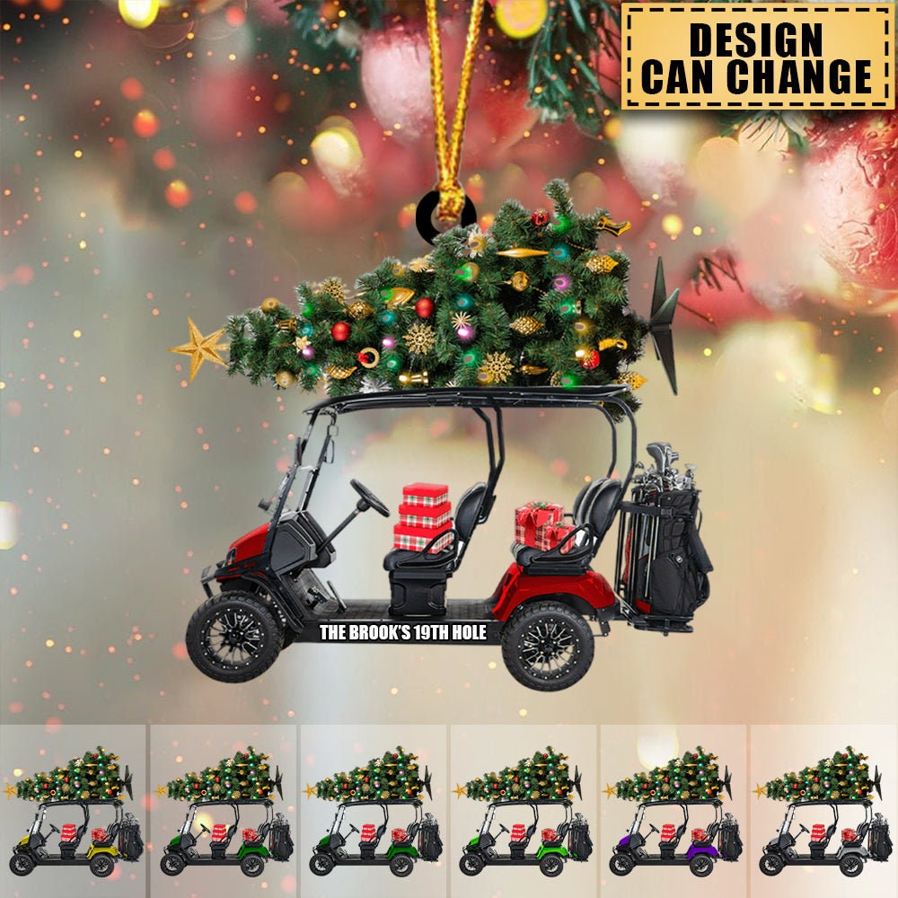 Personalized Golf Cart Family Christmas Ornament, Gift for Golf Players, Custom Golf Cart Color Ornament, Golf Christmas Acrylic Ornament ORH1710N