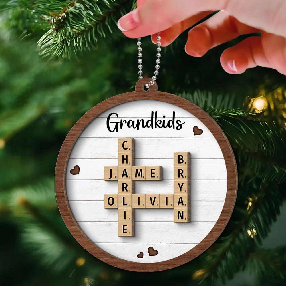 Personalized Grandkids Christmas 2 layers Ornament, Crossword Christmas Ornament, Grandkids Crossword Puzzle Ornament, Grandparent Gift OROC24
