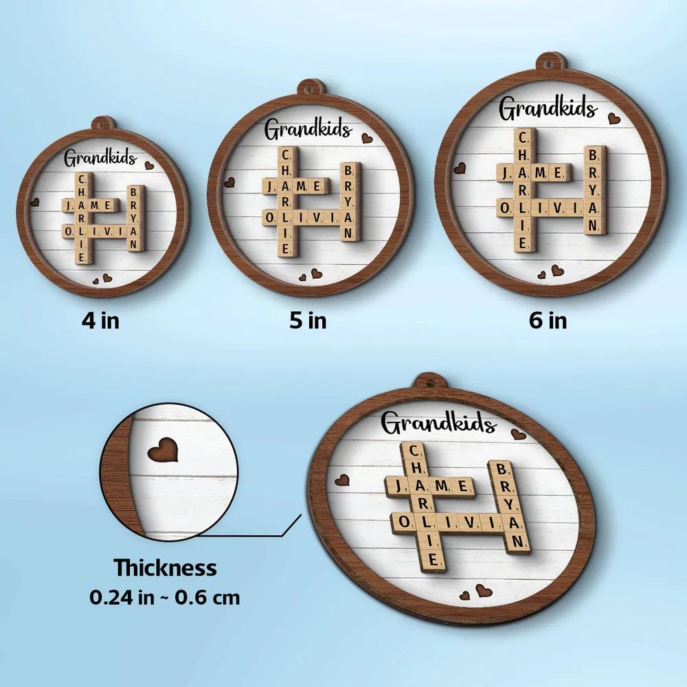 Personalized Grandkids Christmas 2 layers Ornament, Crossword Christmas Ornament, Grandkids Crossword Puzzle Ornament, Grandparent Gift OROC24