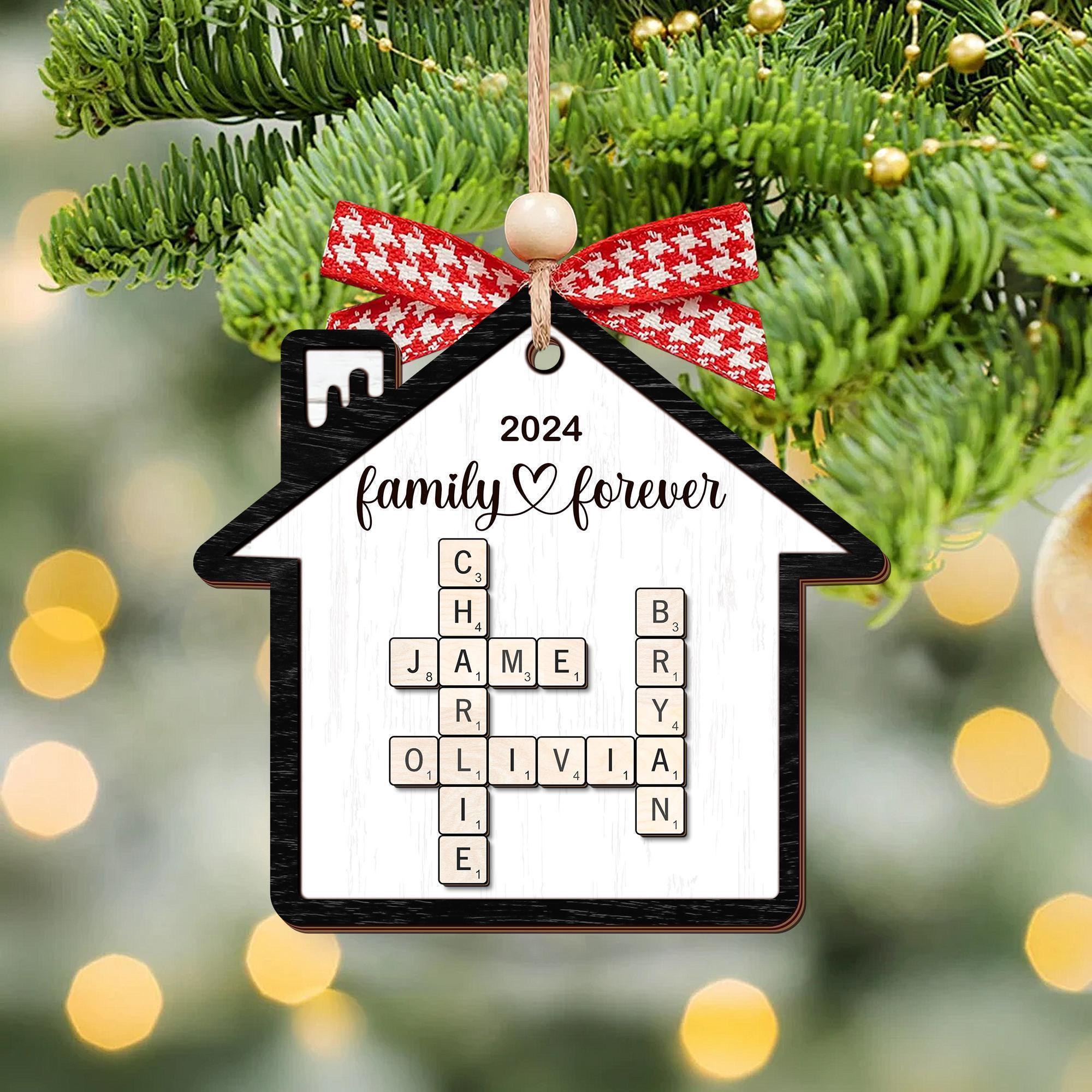 Personalized Grandkids Crossword Puzzle Wooden Ornament, Christmas Ornaments 2024, Family Christmas Gifts, Family Christmas Keepsake OROC24